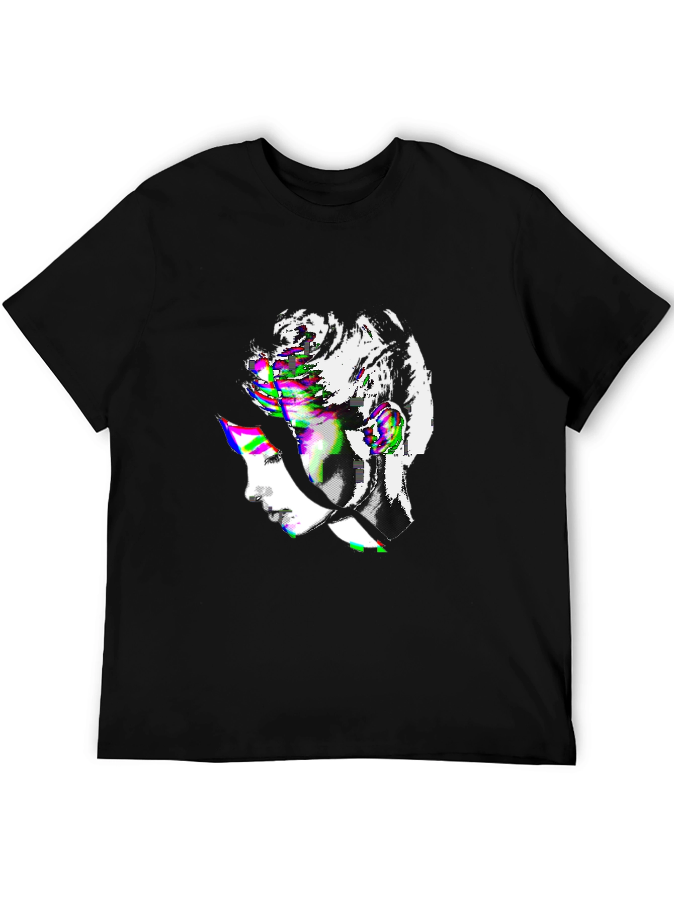 Glitch Art Portrait Black T-Shirt