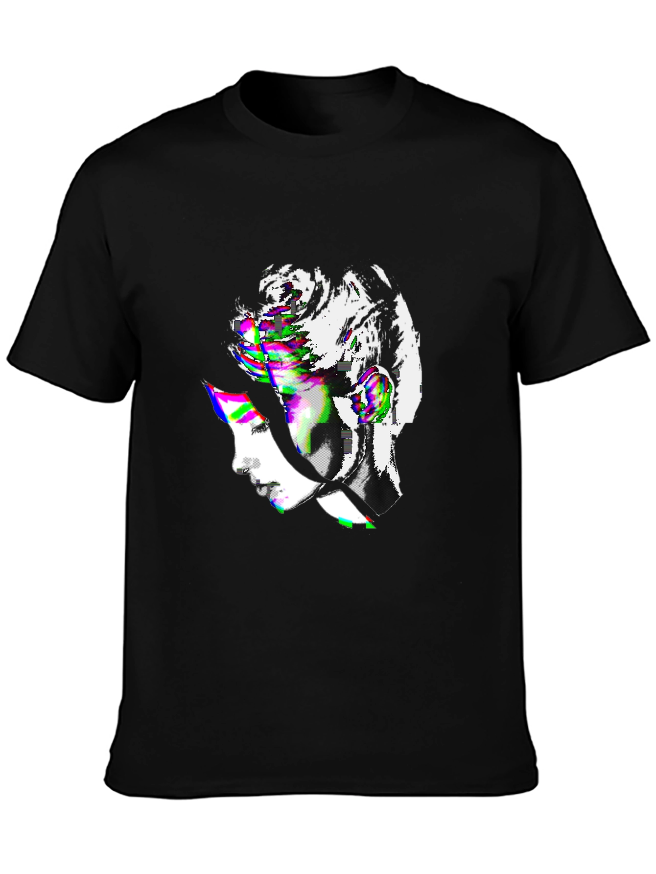 Glitch Art Portrait Black T-Shirt