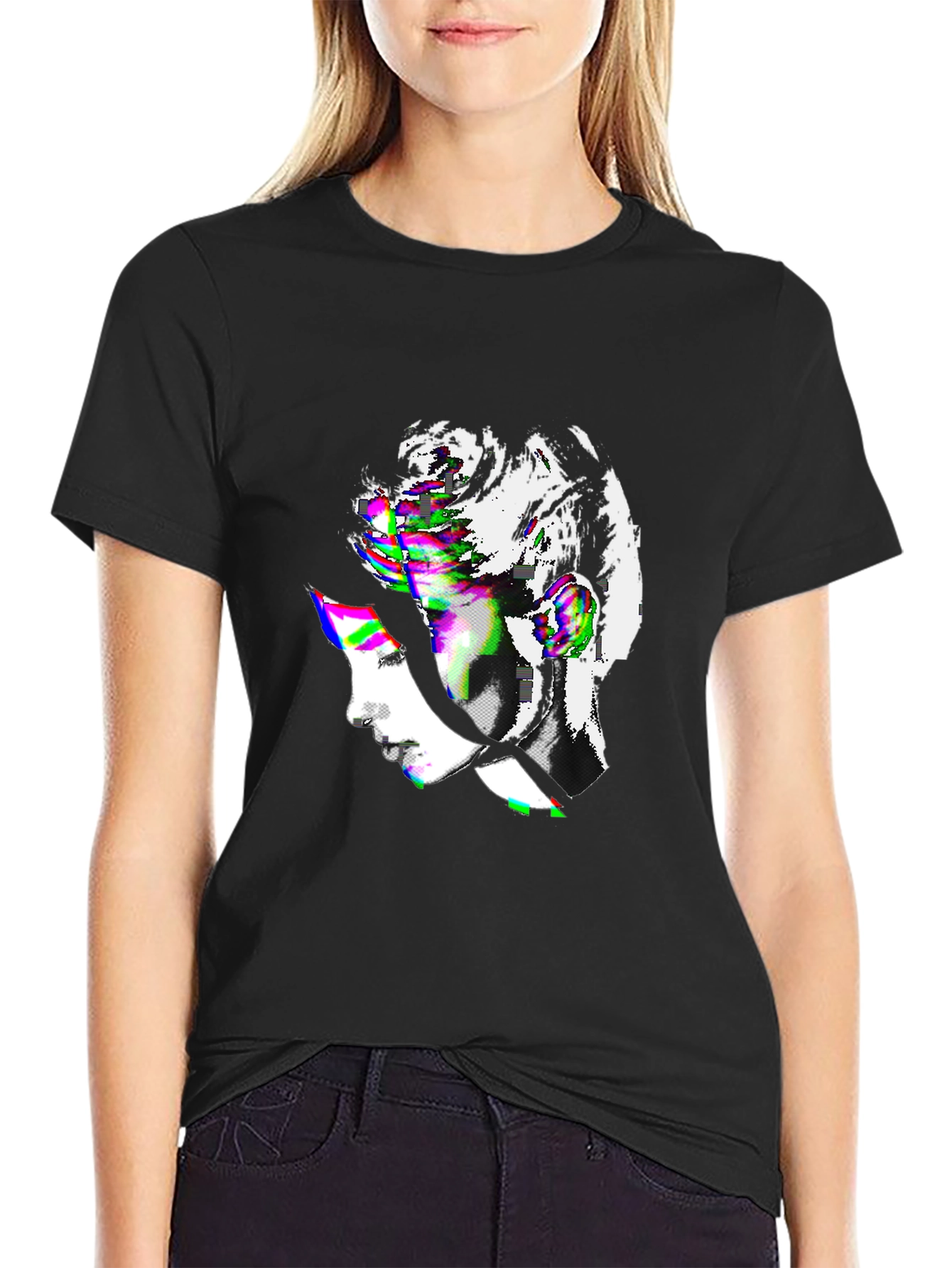 Glitch Art Portrait Black T-Shirt