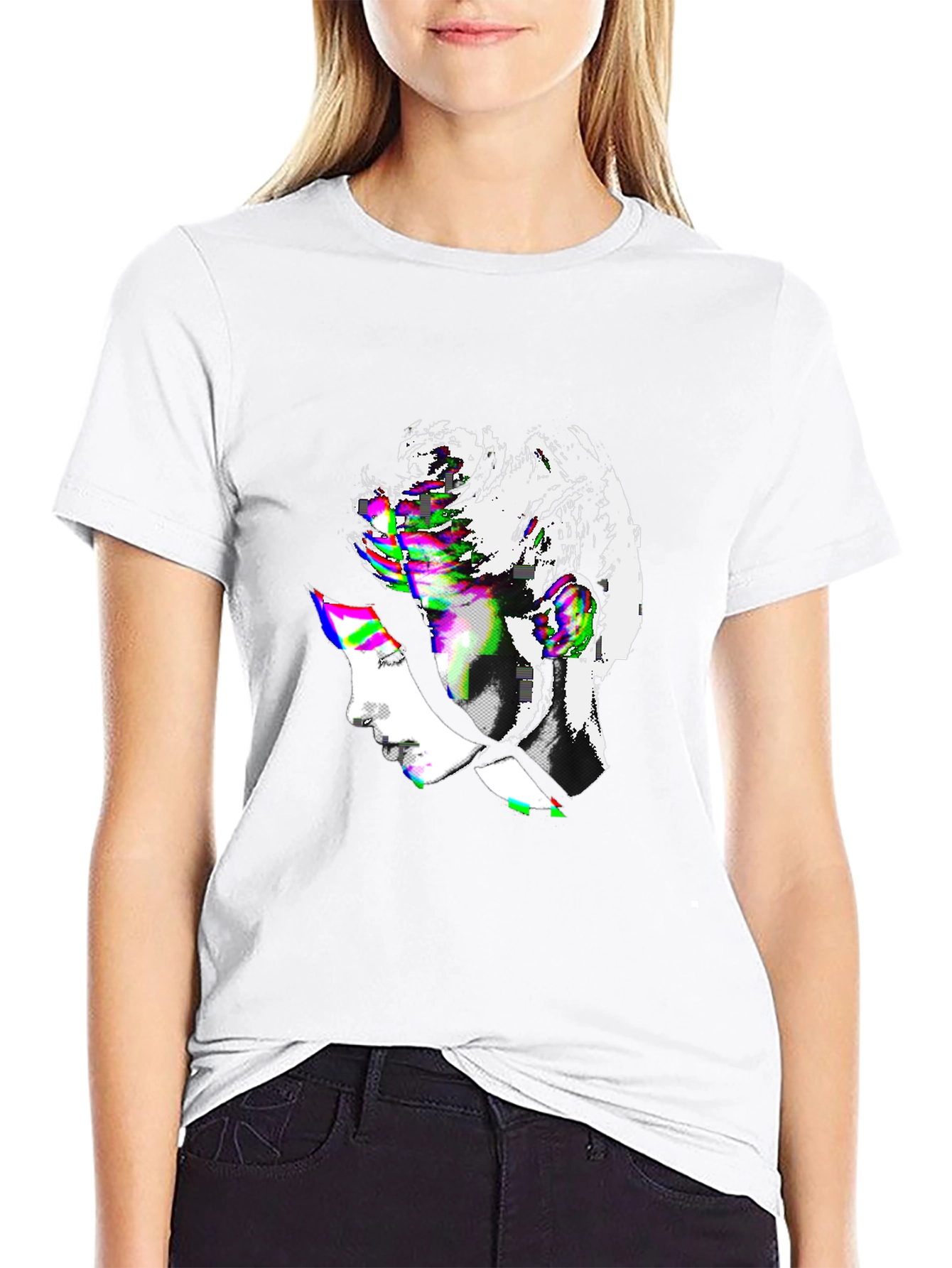 Glitch Art Portrait Black T-Shirt