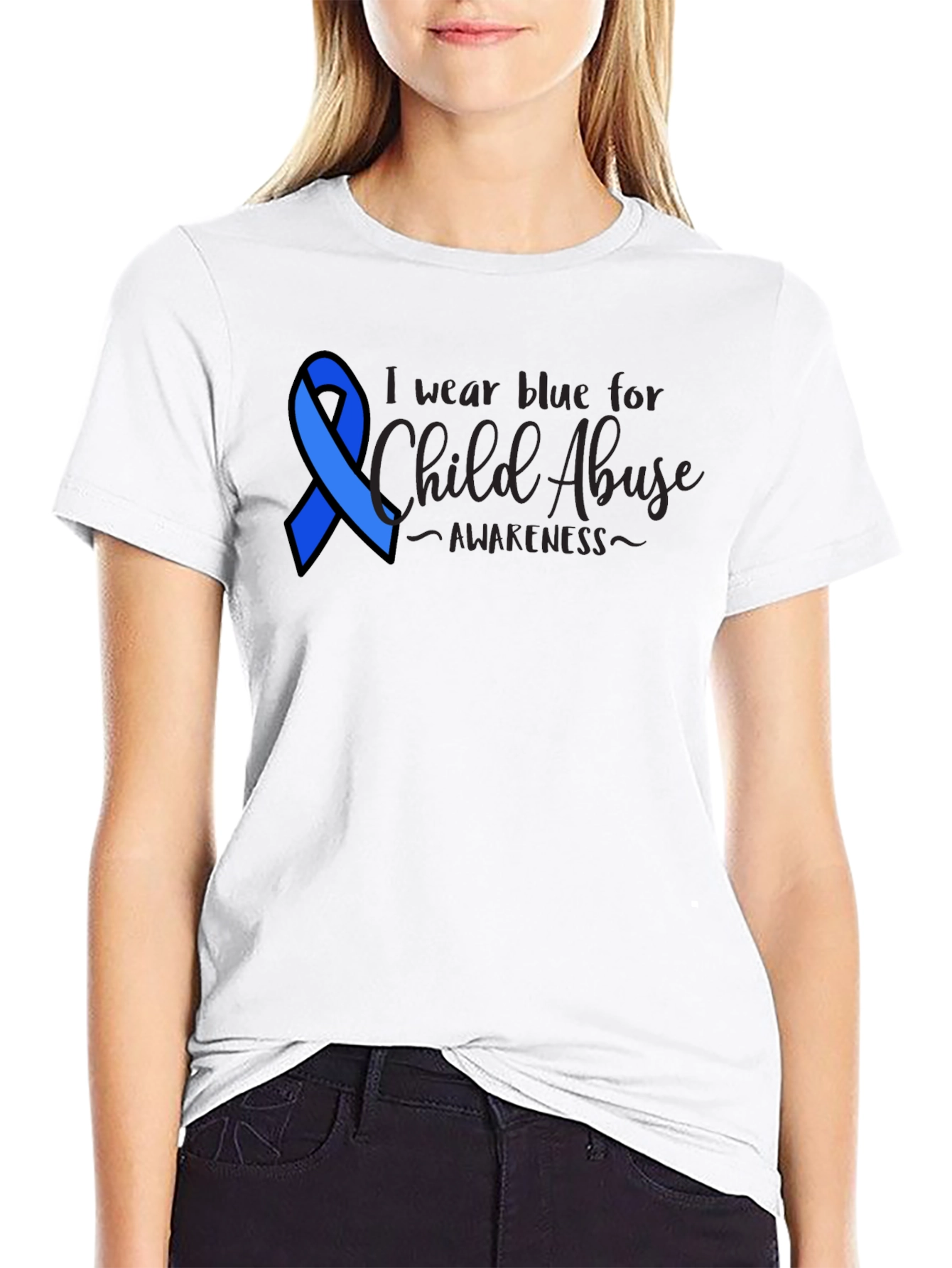 Child Abuse Awareness Blue Ribbon Tee
