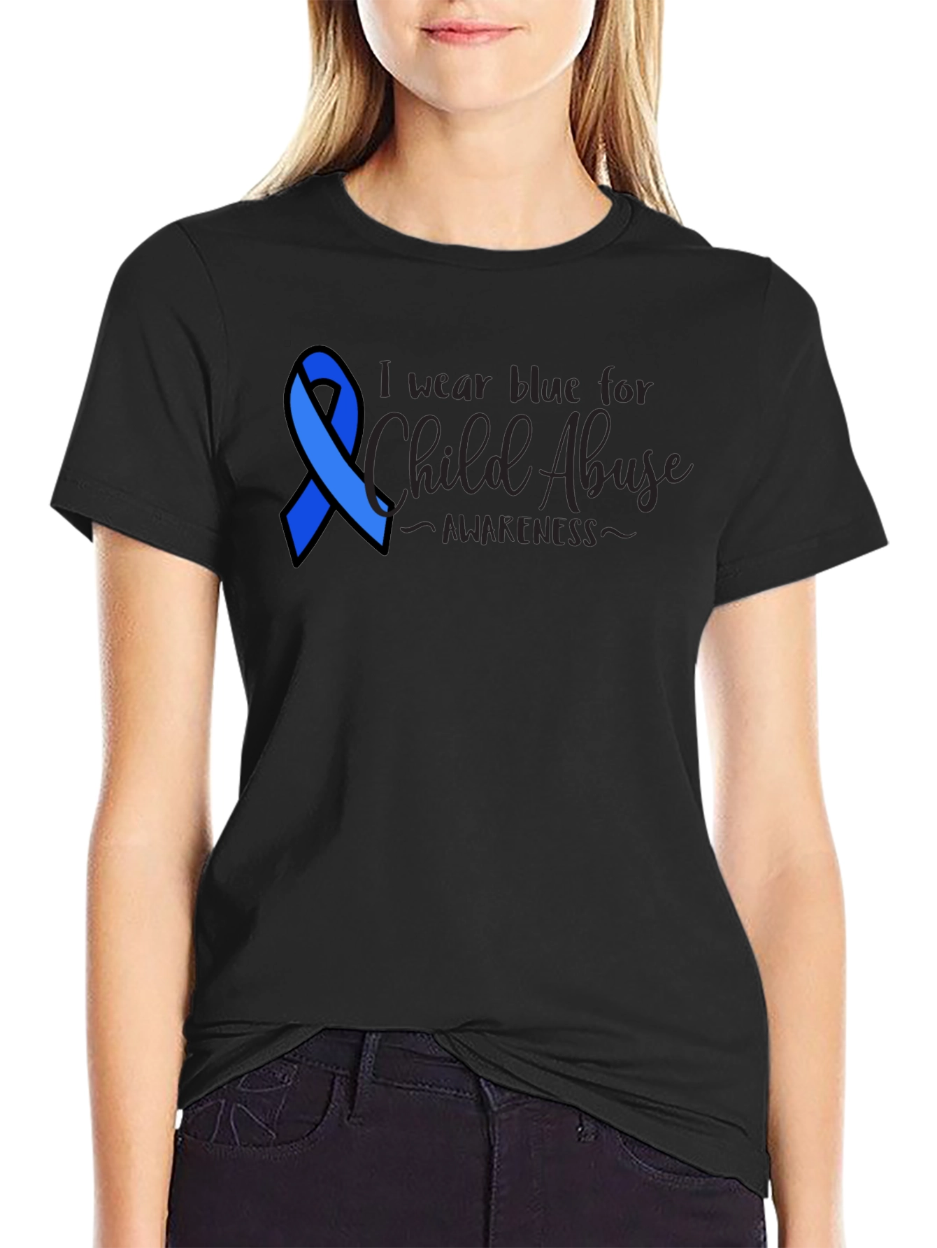 Child Abuse Awareness Blue Ribbon Tee