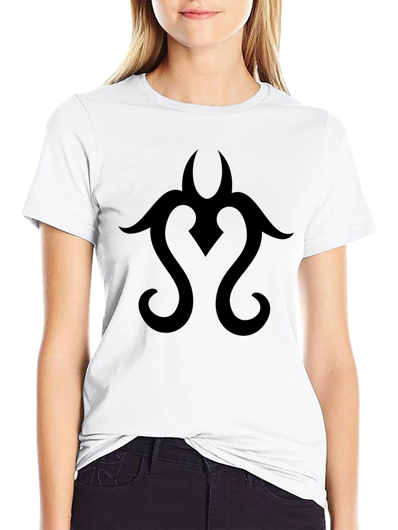 Black Tribal Design Graphic Tee Casual Cotton T-Shirt