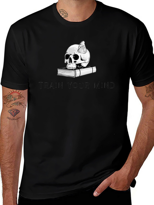 Train Your Mind Graphic T-Shirt - Skull & Butterfly Design