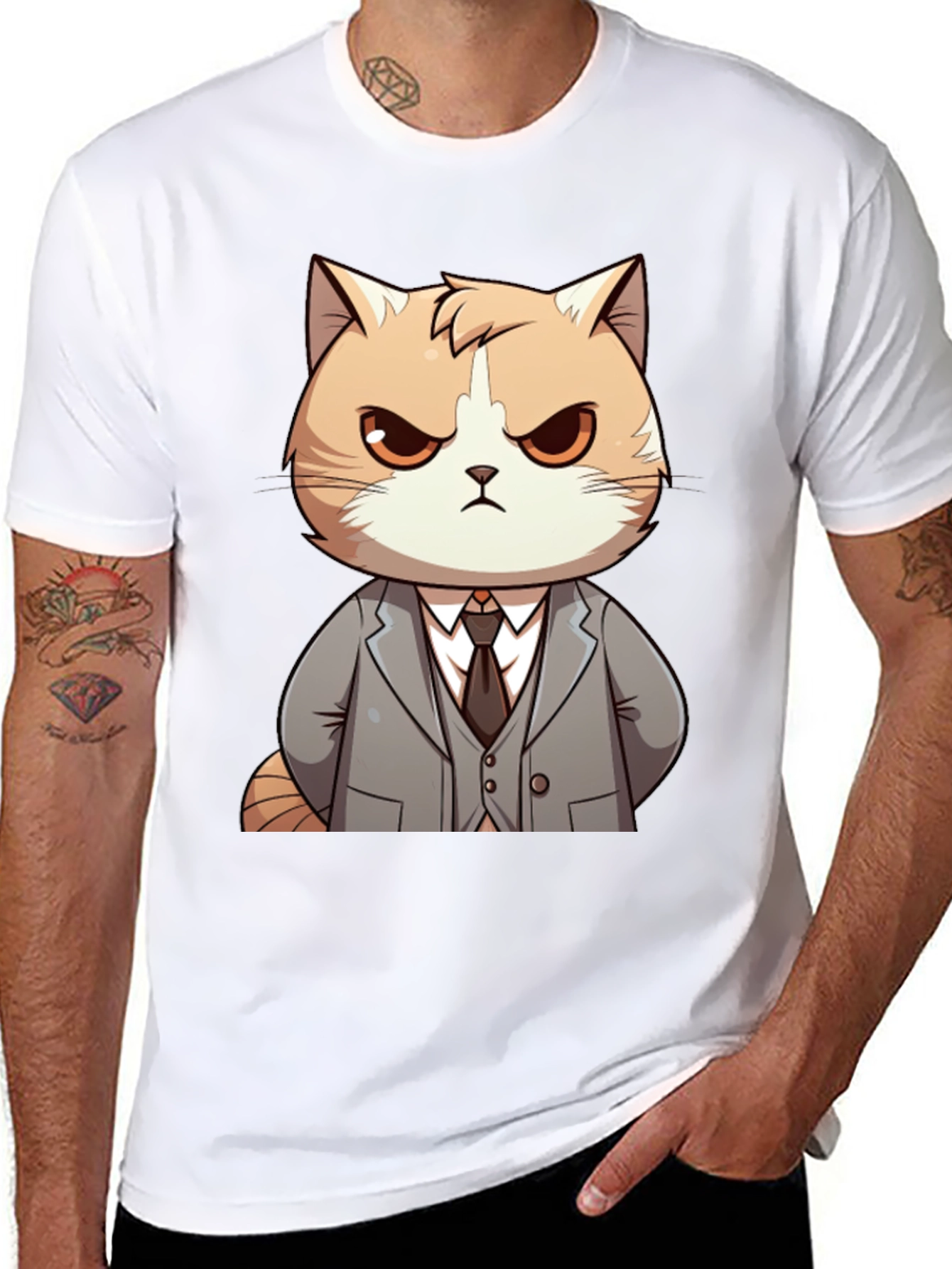 Cat Boss T-Shirt: Funny Cartoon Kitten in Suit