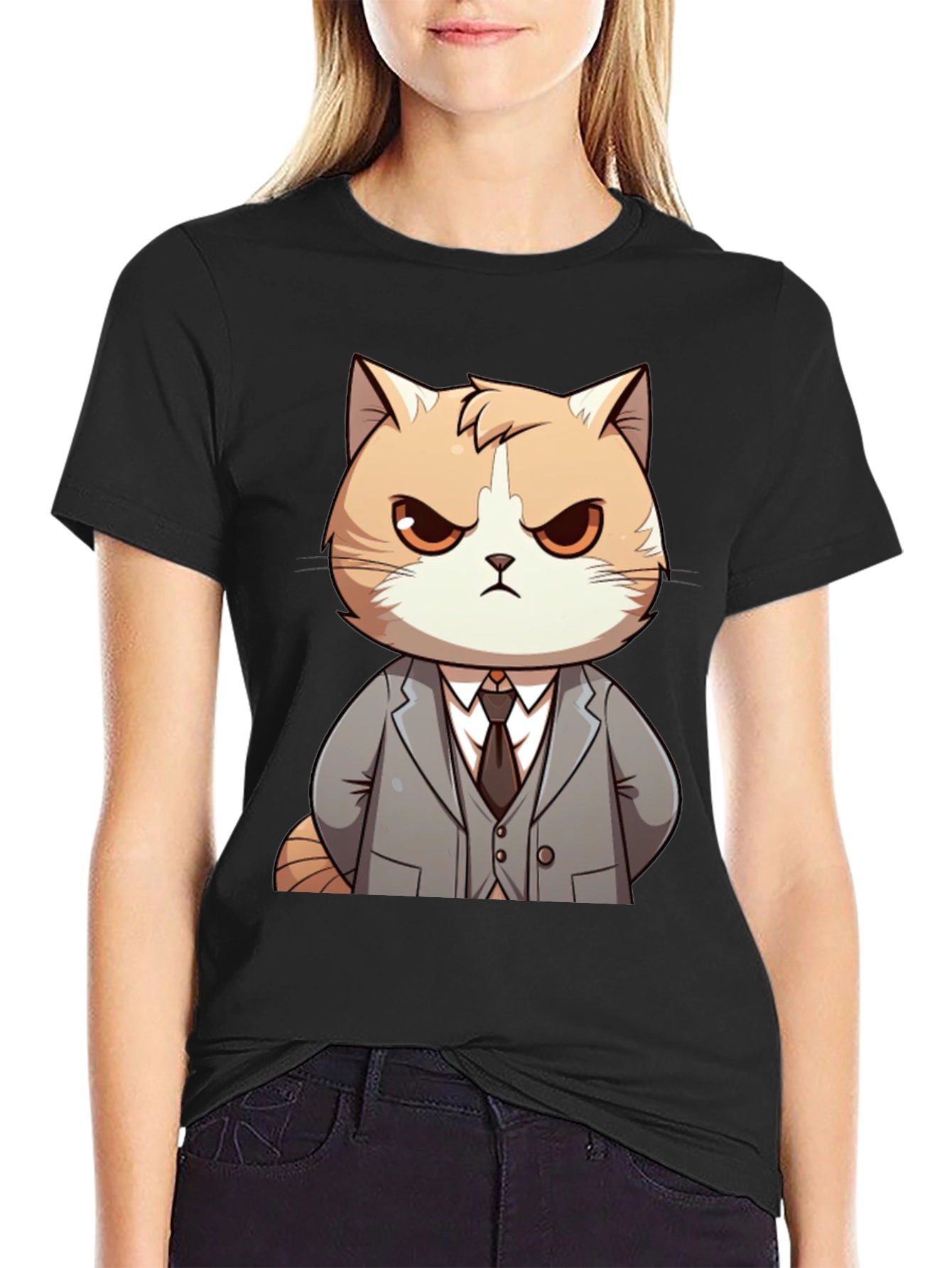 Cat Boss T-Shirt: Funny Cartoon Kitten in Suit