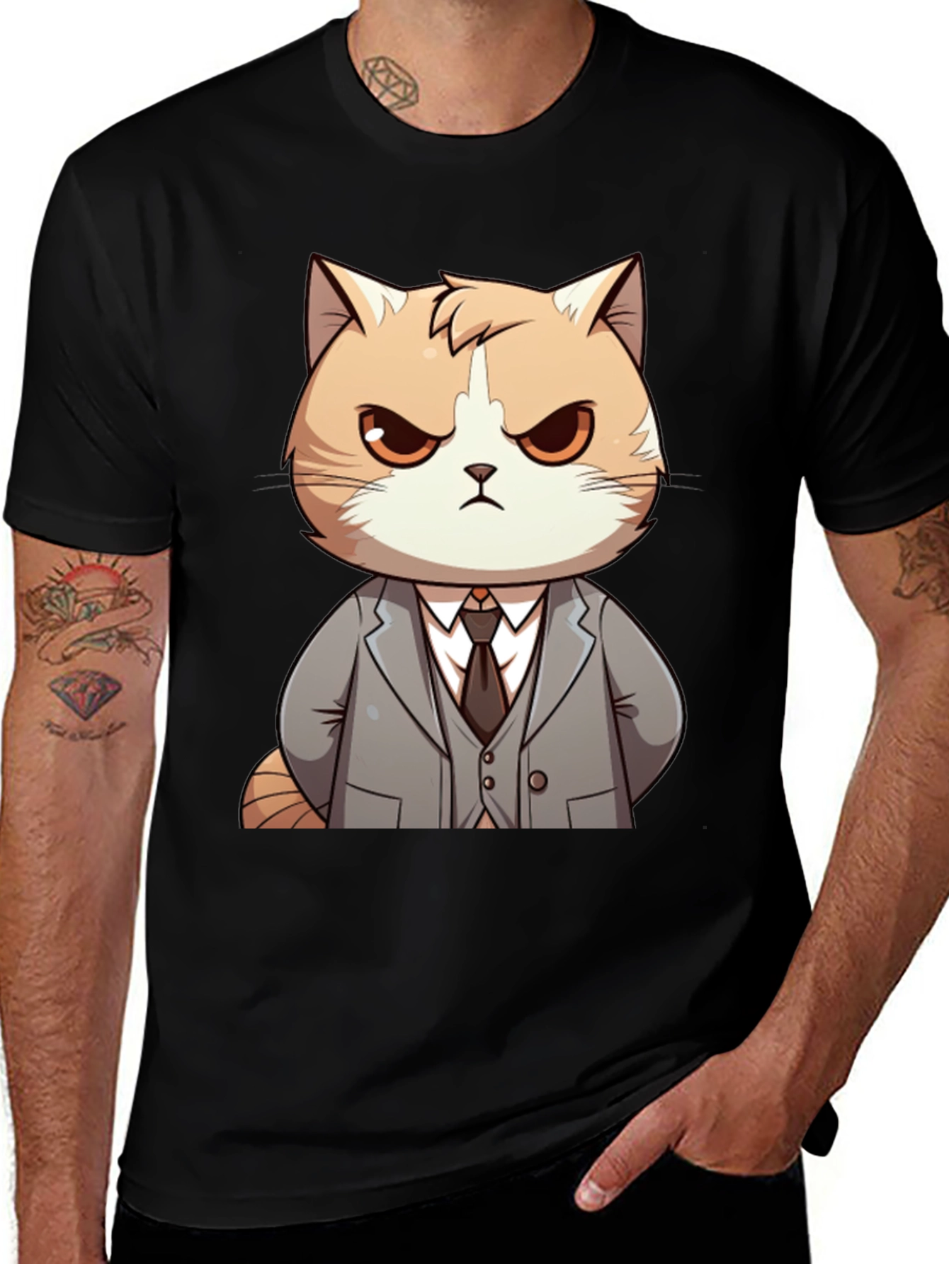 Cat Boss T-Shirt: Funny Cartoon Kitten in Suit