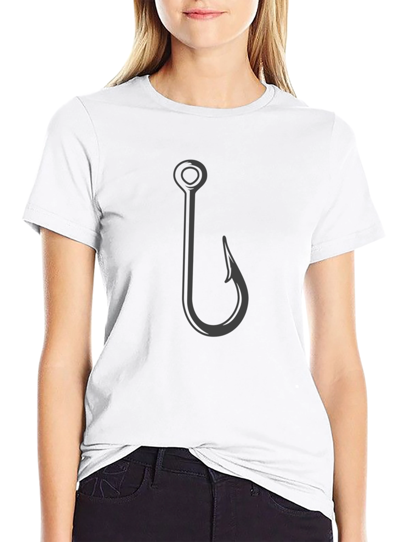 Fishing Hook Graphic Tee - Casual Black T-Shirt