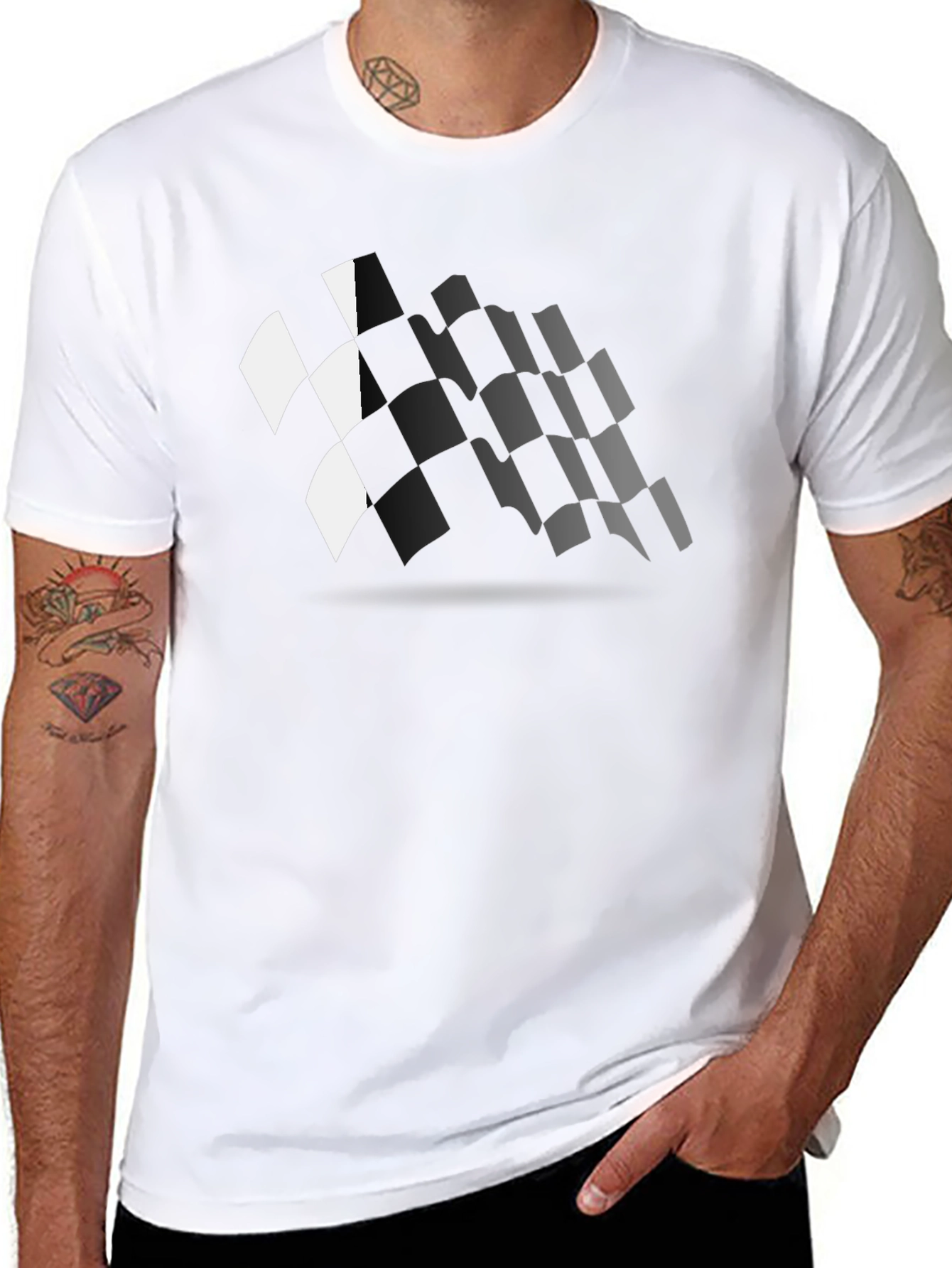Checkered Flag Graphic Black T-Shirt Racing Fan Apparel