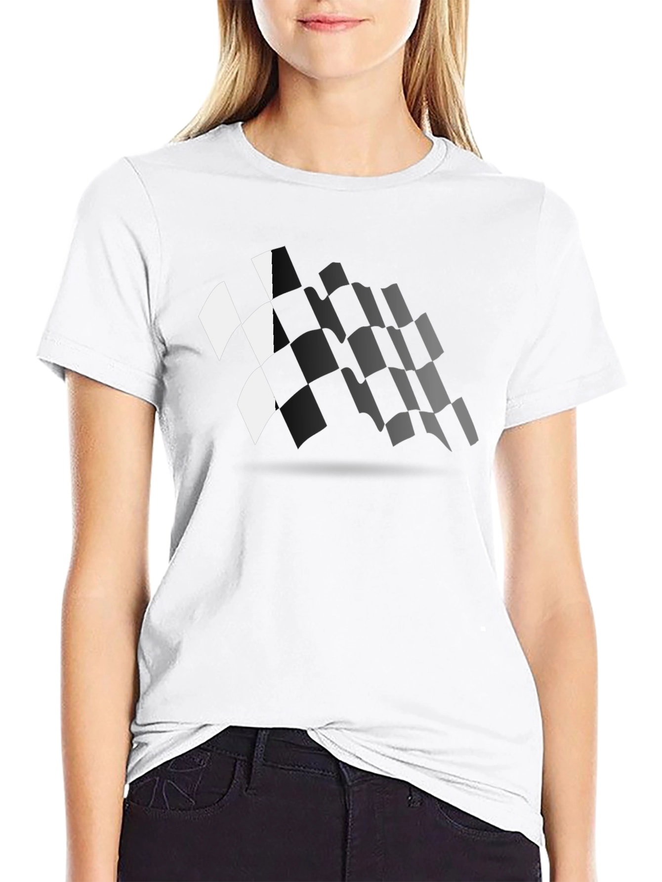Checkered Flag Graphic Black T-Shirt Racing Fan Apparel