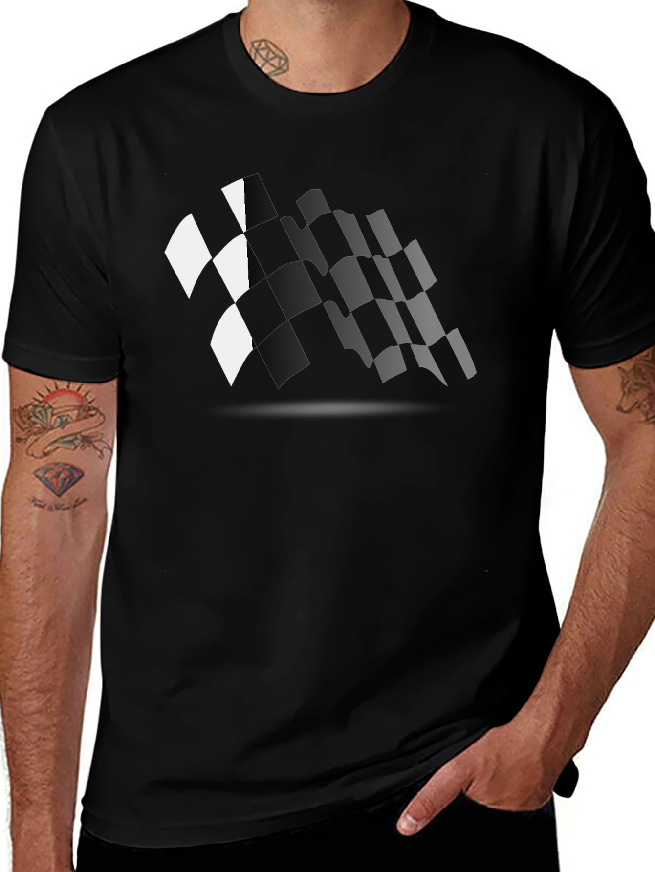 Checkered Flag Graphic Black T-Shirt Racing Fan Apparel