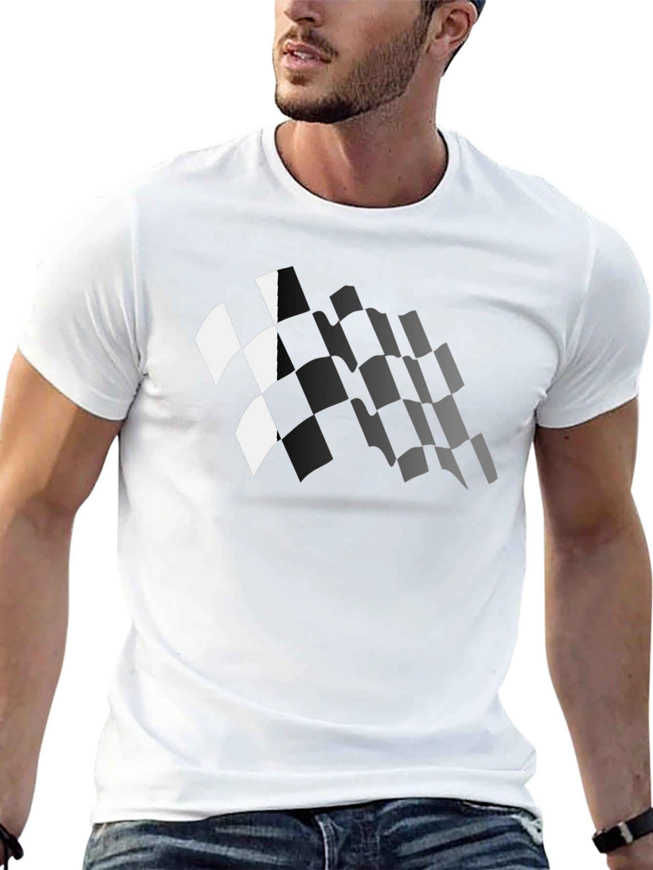 Checkered Flag Graphic Black T-Shirt Racing Fan Apparel