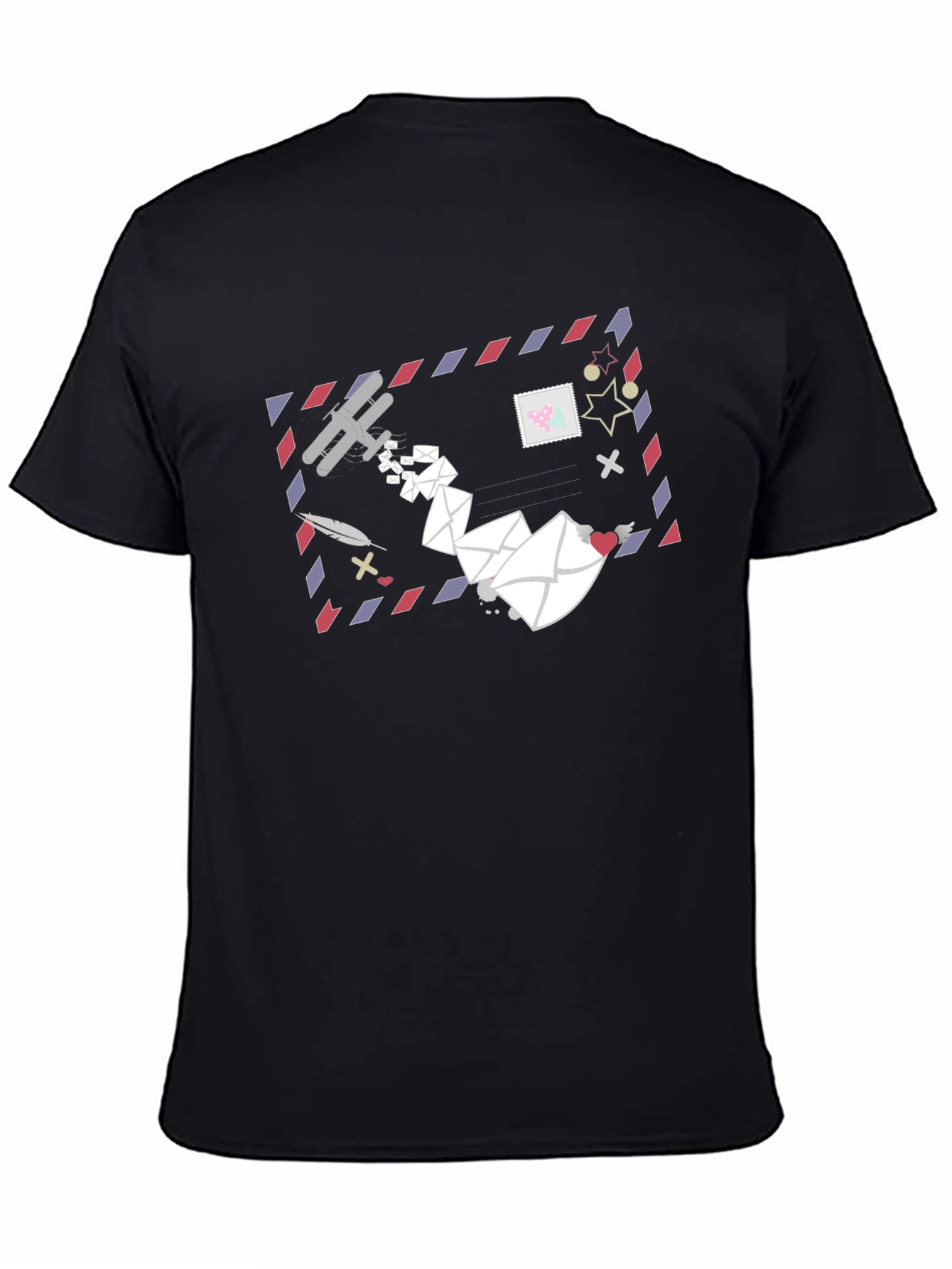 Mail Art Graphic Tee - Black Cotton T-Shirt