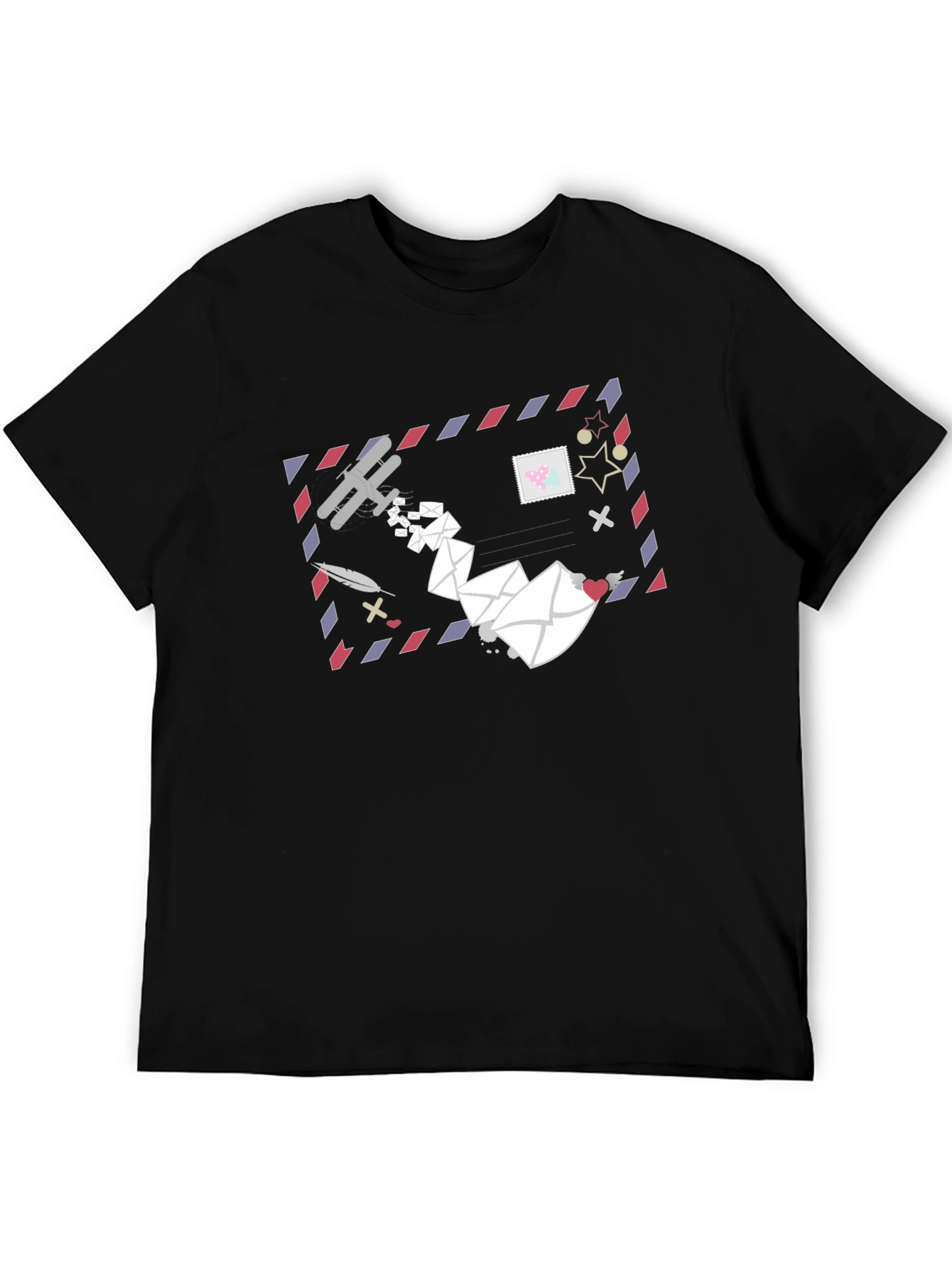 Mail Art Graphic Tee - Black Cotton T-Shirt