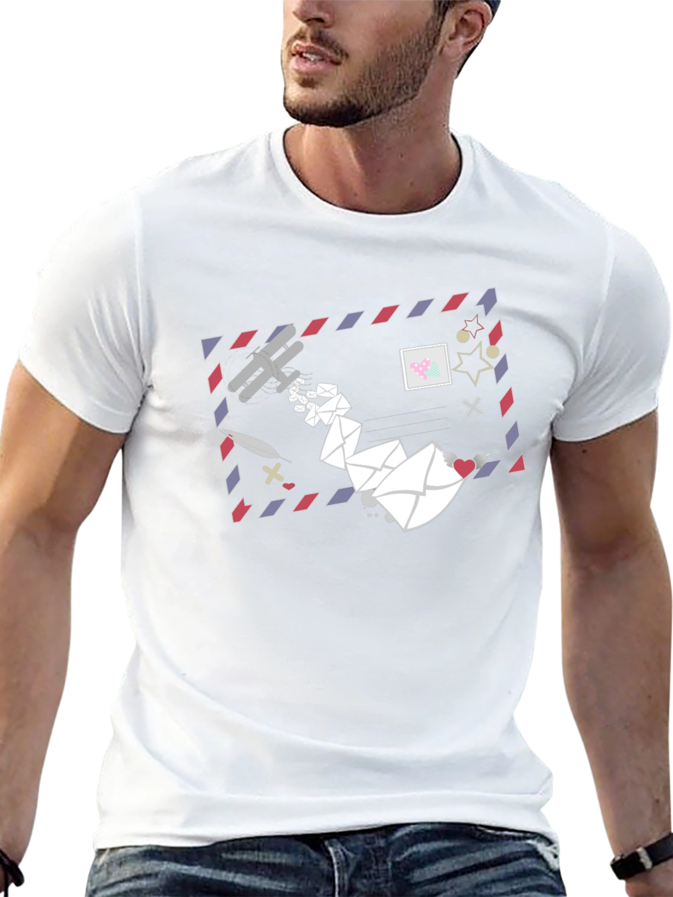 Mail Art Graphic Tee - Black Cotton T-Shirt