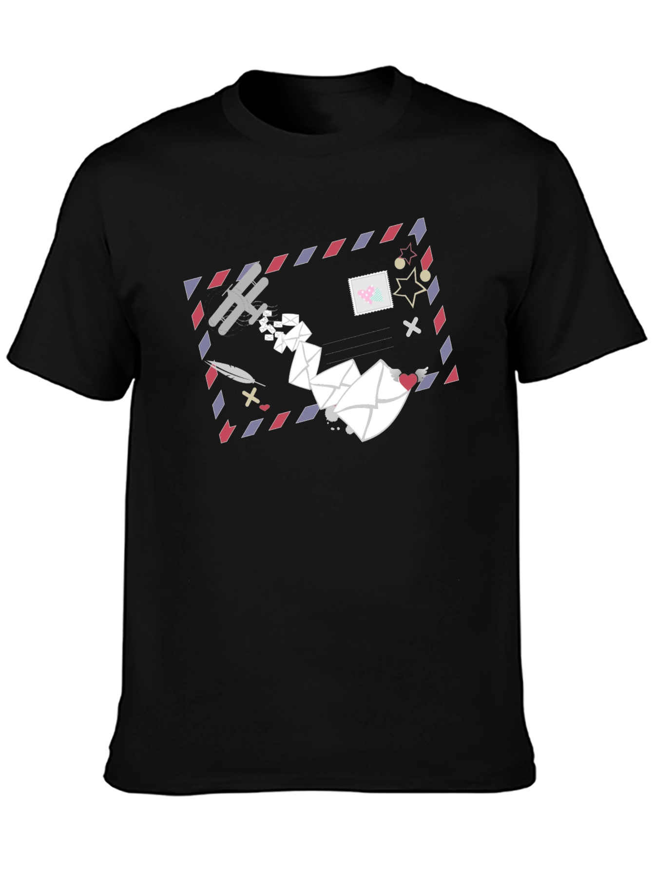 Mail Art Graphic Tee - Black Cotton T-Shirt