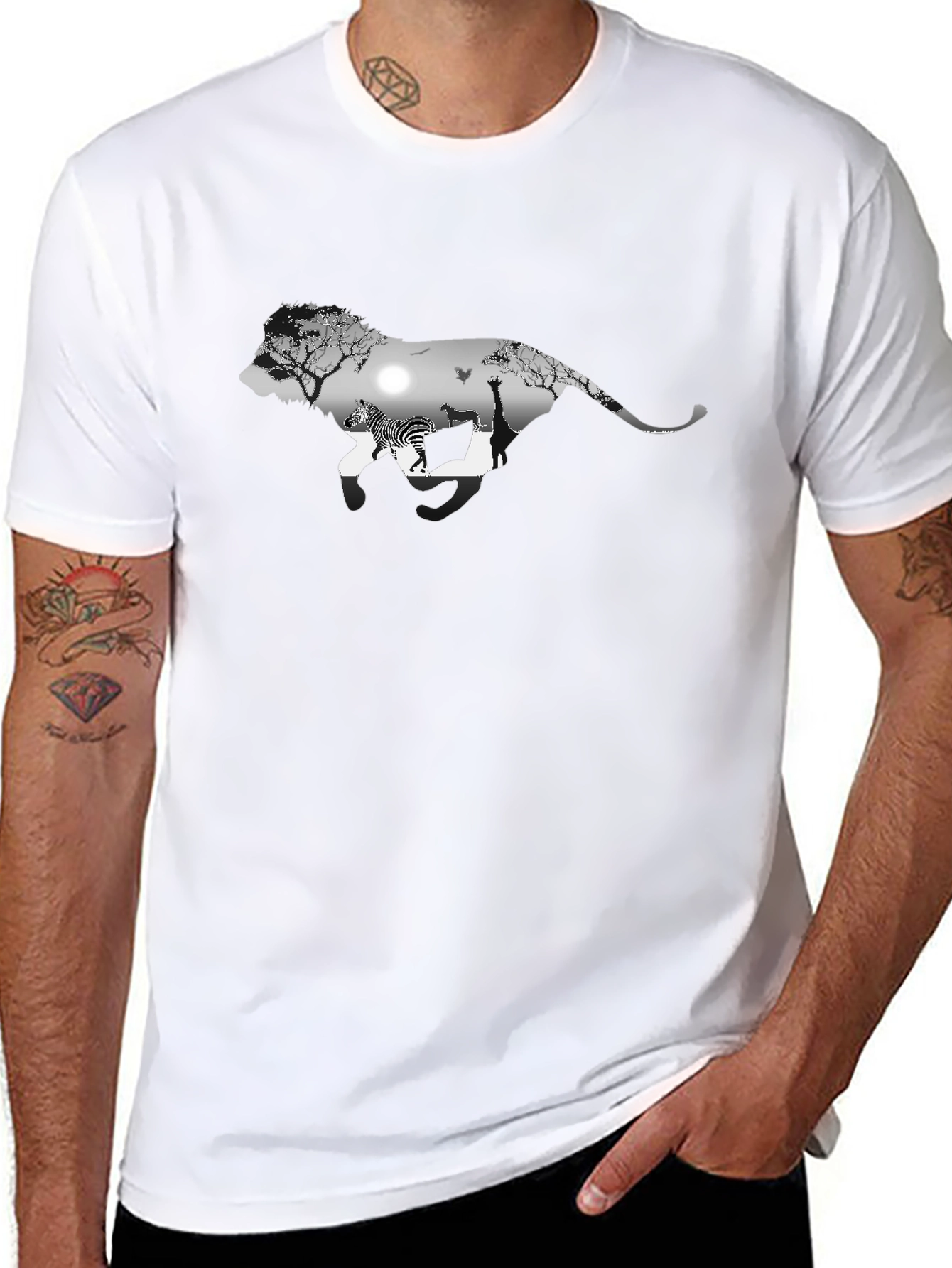 Lion Safari Graphic Tee - Black Cotton Blend