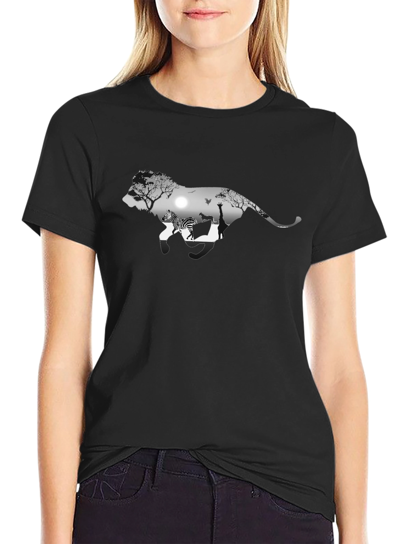 Lion Safari Graphic Tee - Black Cotton Blend