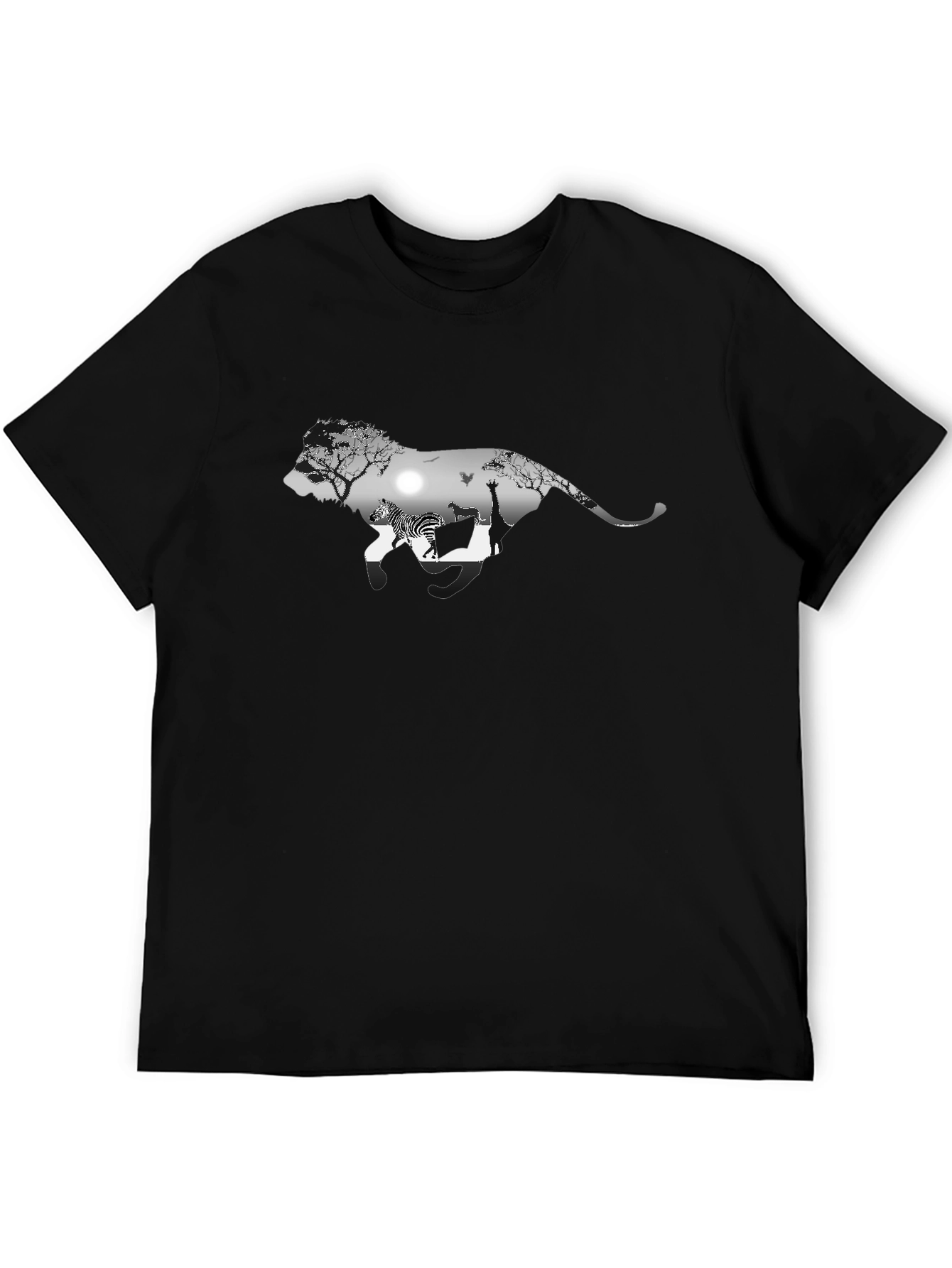 Lion Safari Graphic Tee - Black Cotton Blend