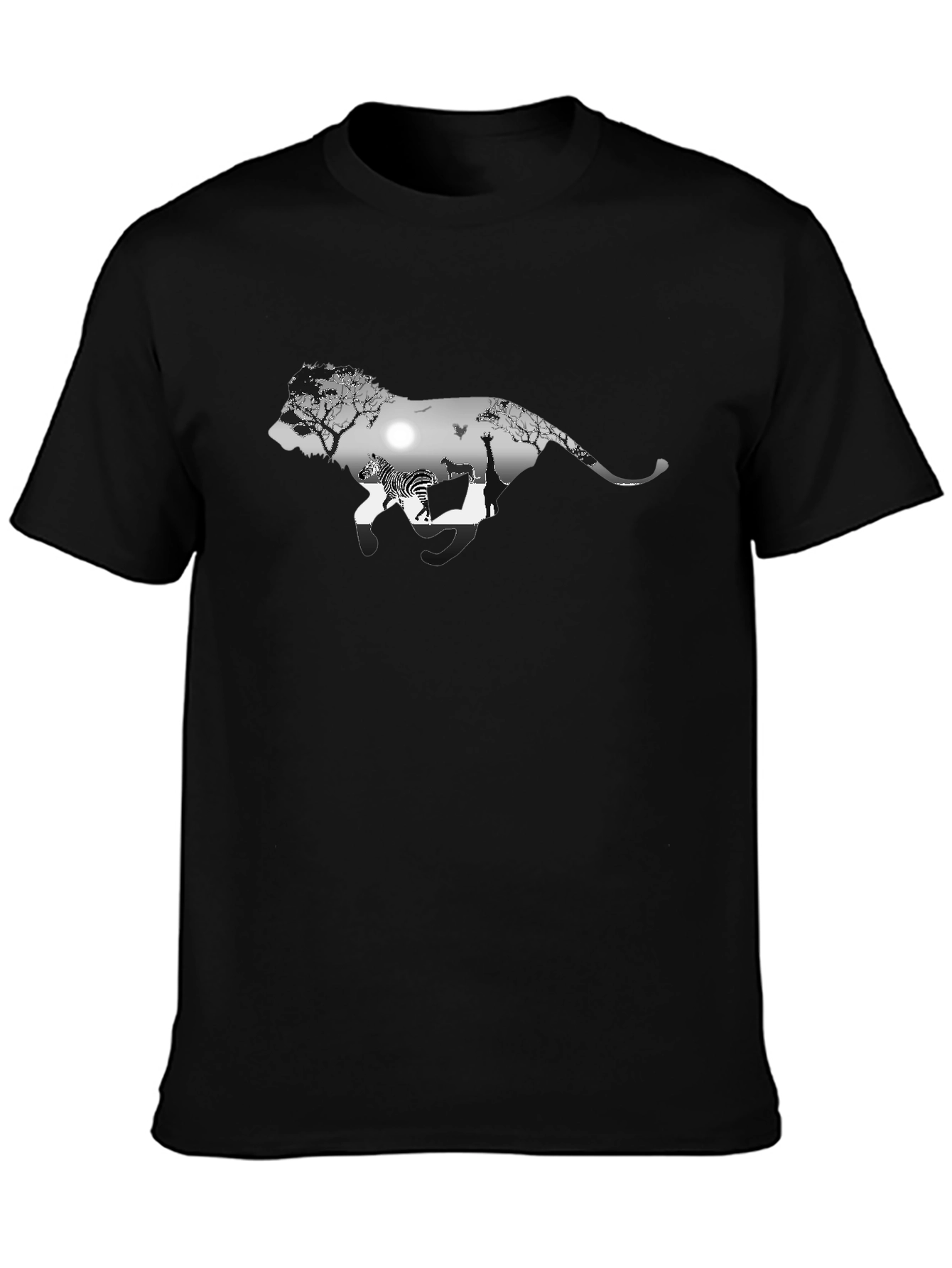 Lion Safari Graphic Tee - Black Cotton Blend