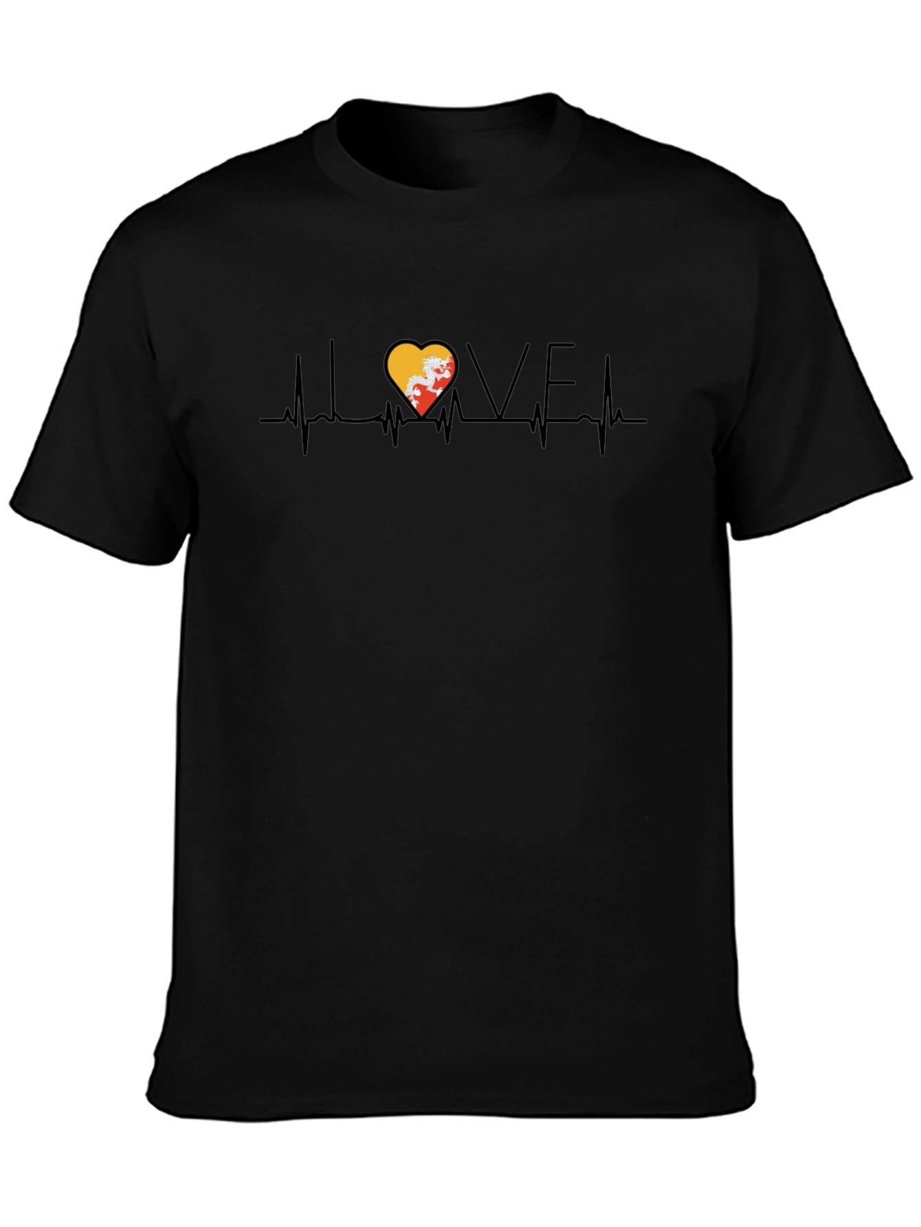 Bhutan Flag Heartbeat Love Graphic T-Shirt