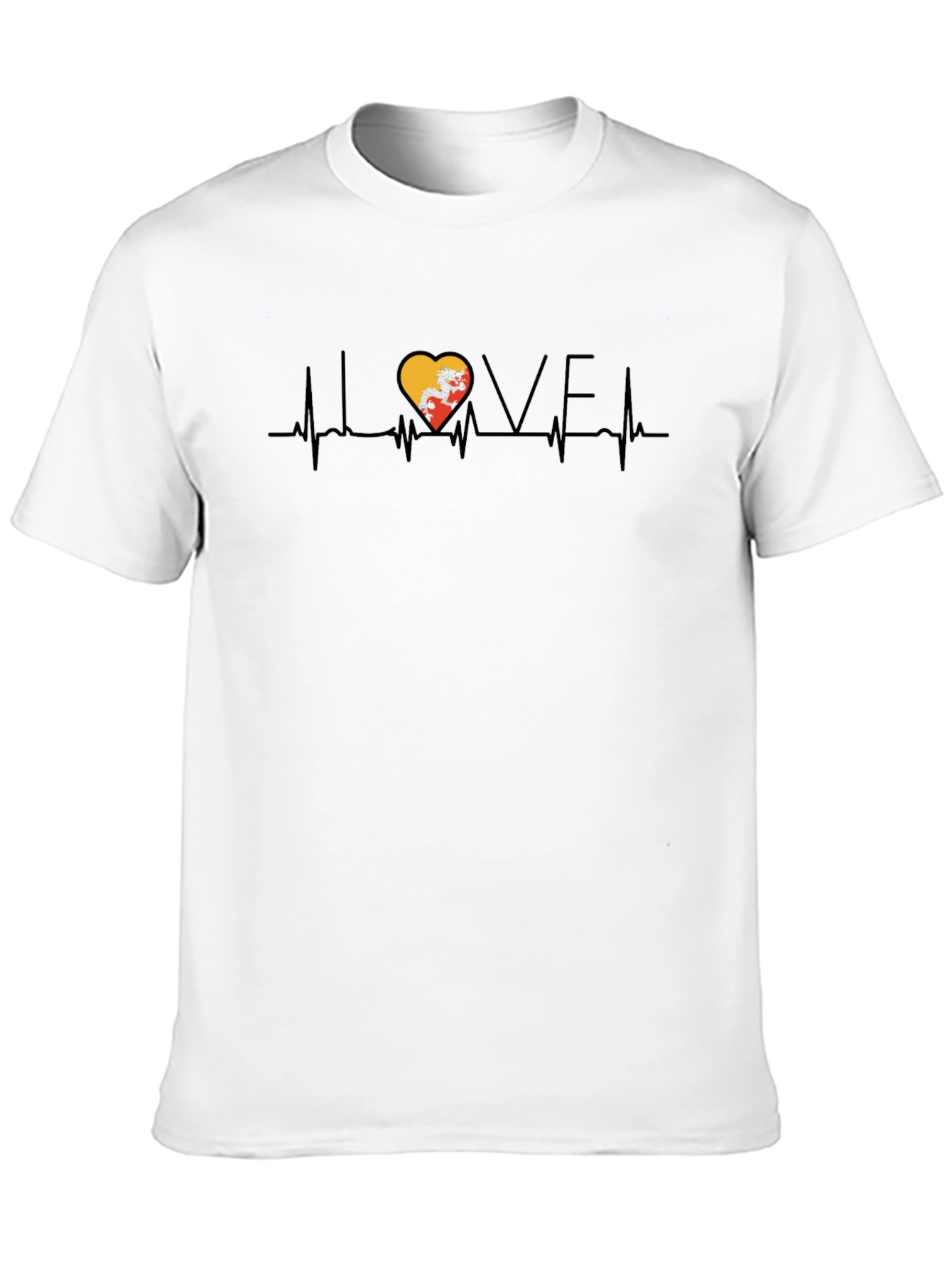 Bhutan Flag Heartbeat Love Graphic T-Shirt