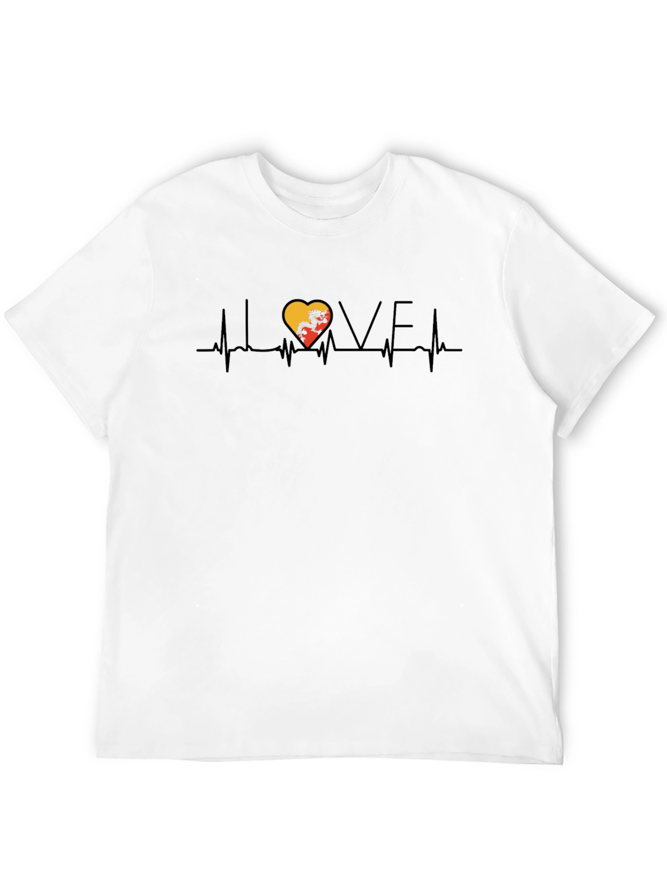 Bhutan Flag Heartbeat Love Graphic T-Shirt
