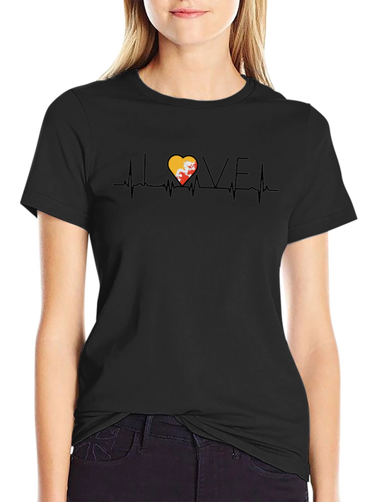 Bhutan Flag Heartbeat Love Graphic T-Shirt