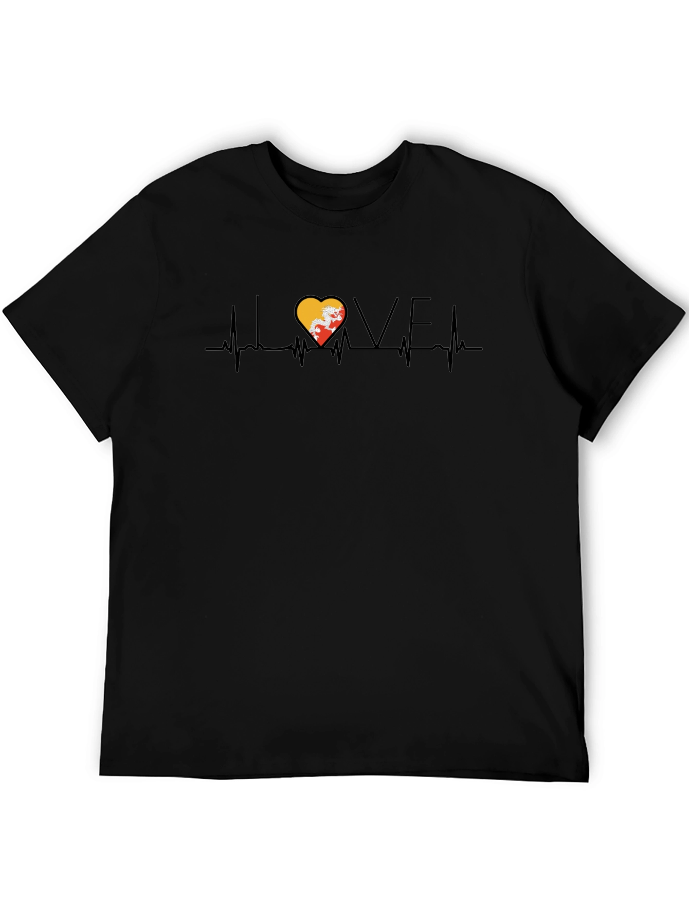 Bhutan Flag Heartbeat Love Graphic T-Shirt