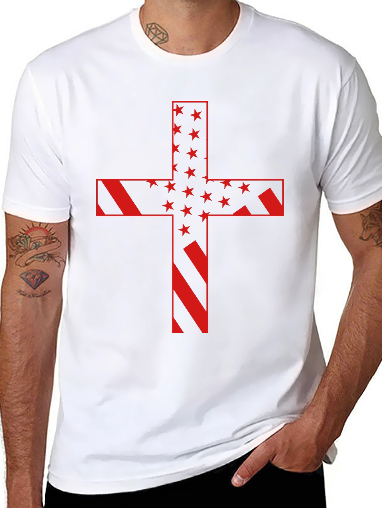 American Flag Cross Graphic T-Shirt