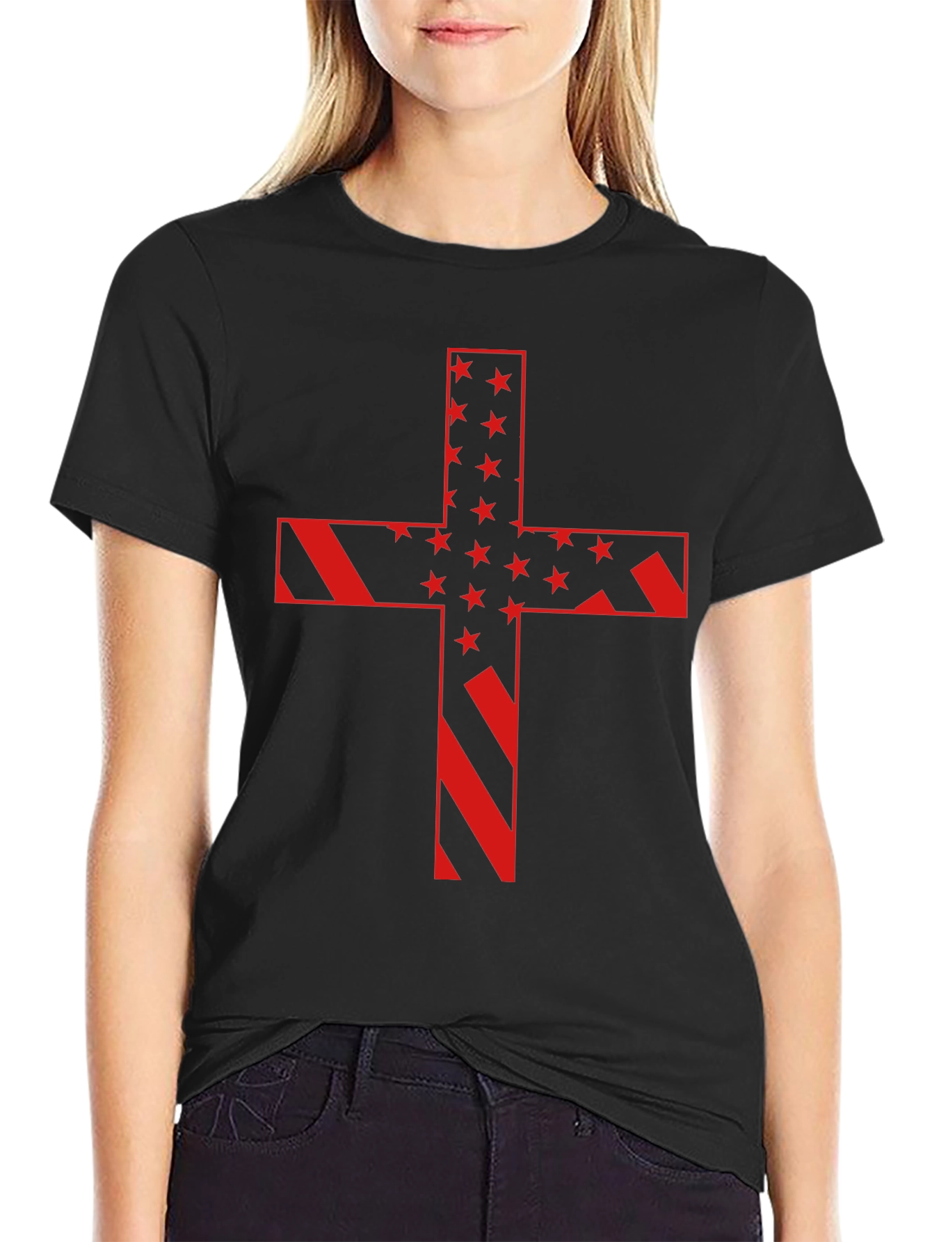 American Flag Cross Graphic T-Shirt