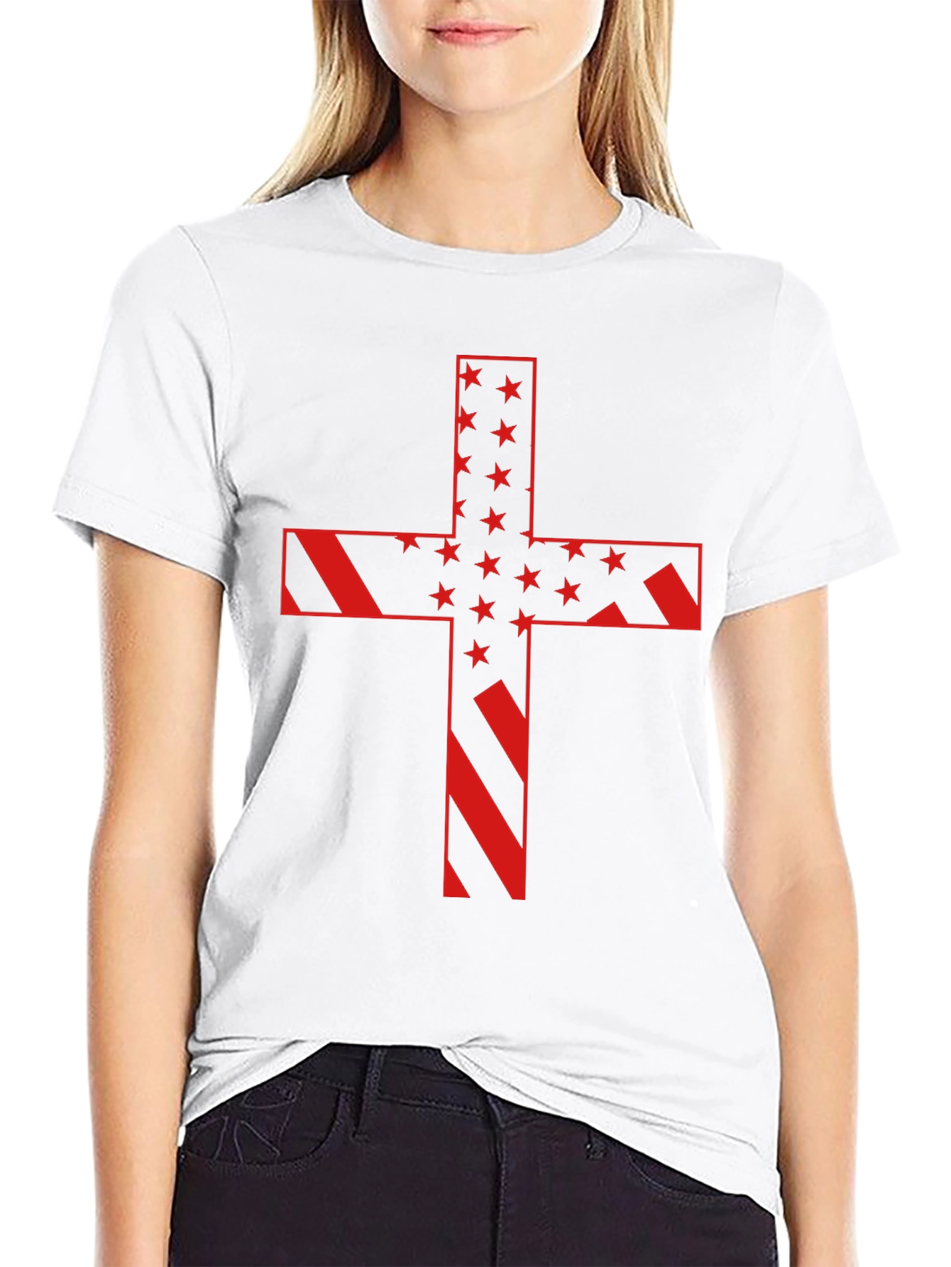 American Flag Cross Graphic T-Shirt