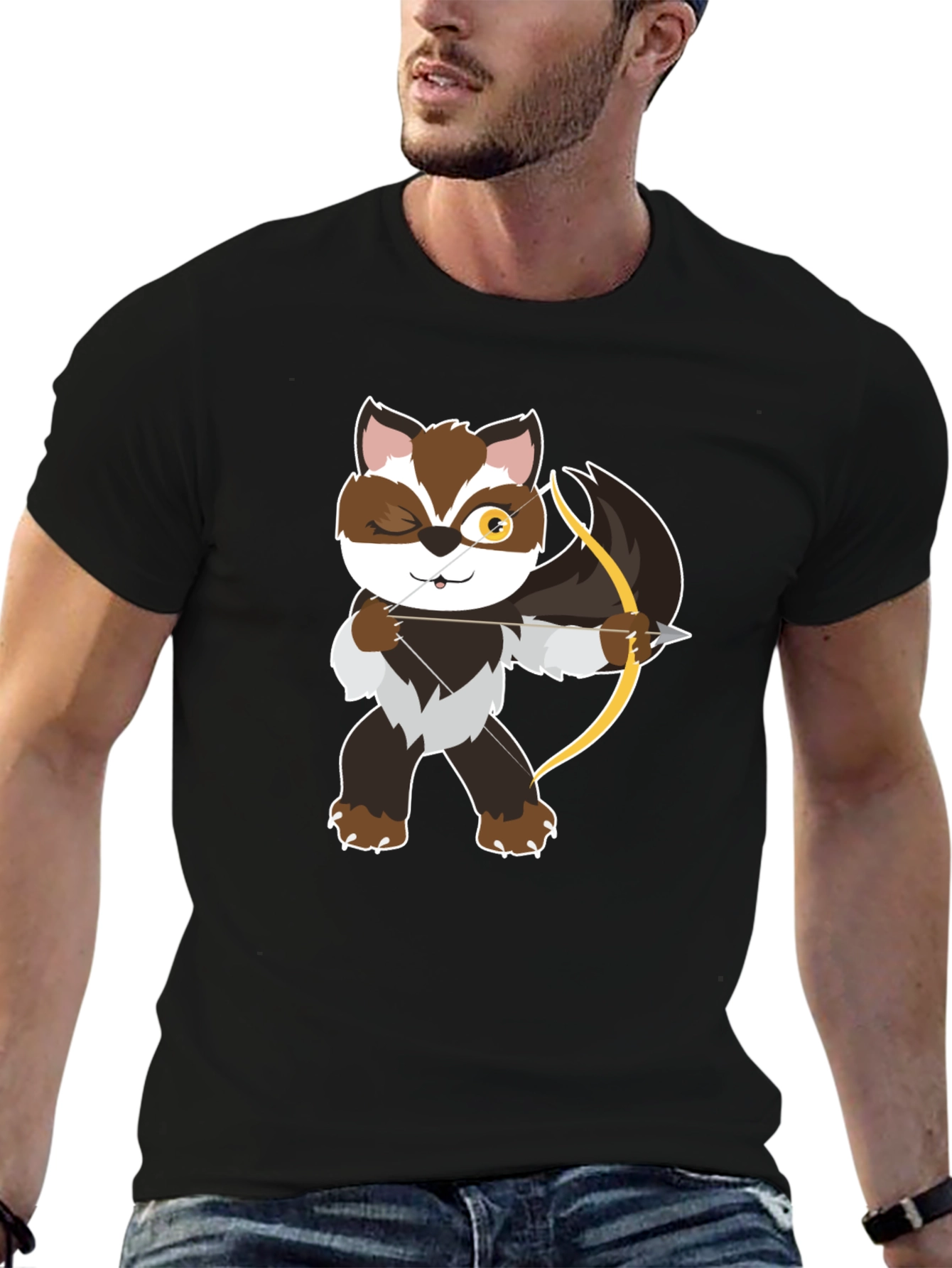 Archer Raccoon Graphic Tee - Stylish Black T-Shirt