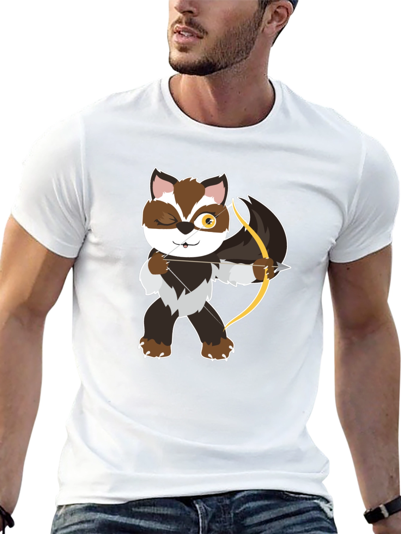 Archer Raccoon Graphic Tee - Stylish Black T-Shirt