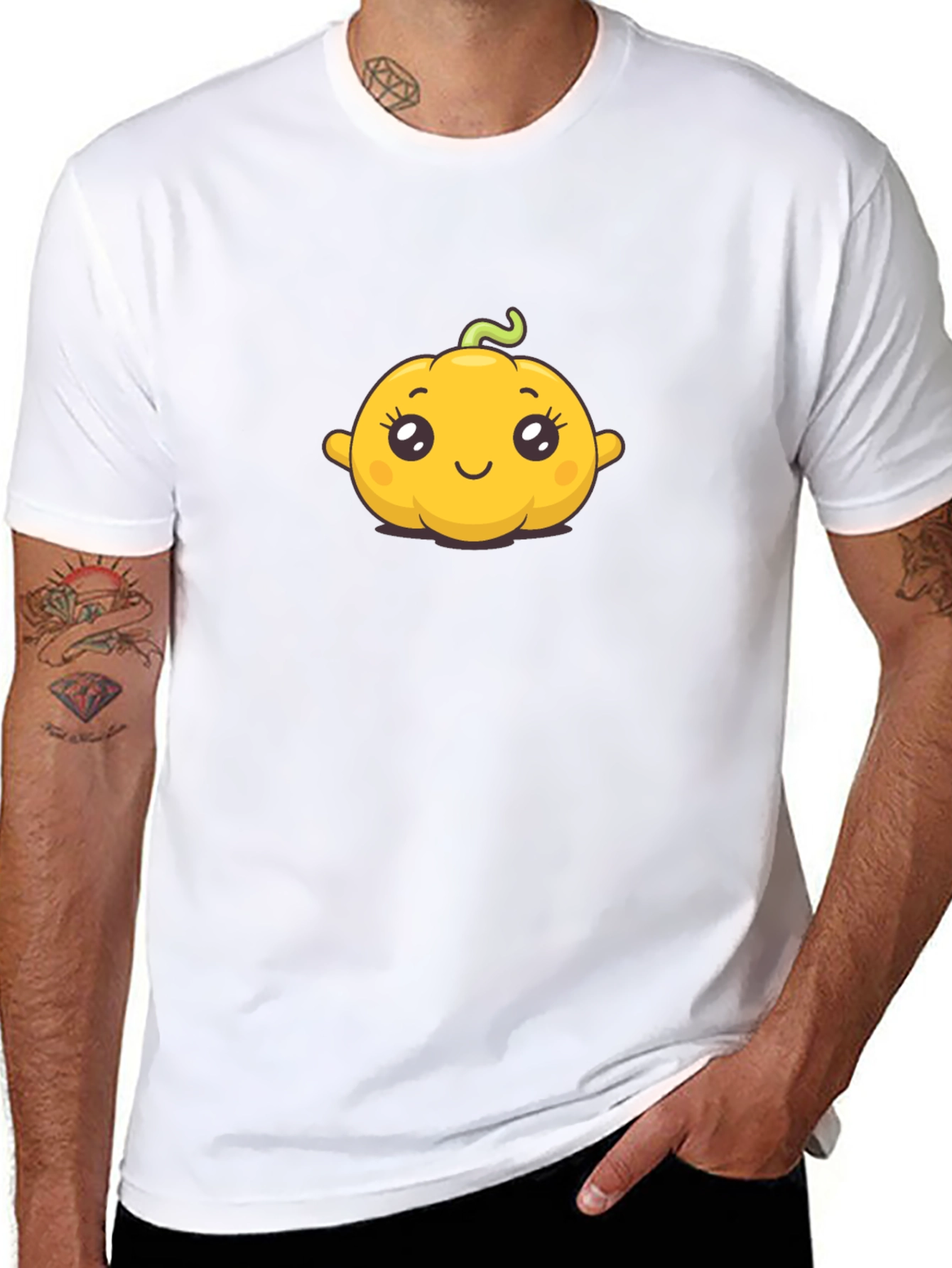 Cute Pumpkin Graphic Tee - Black Cotton T-Shirt