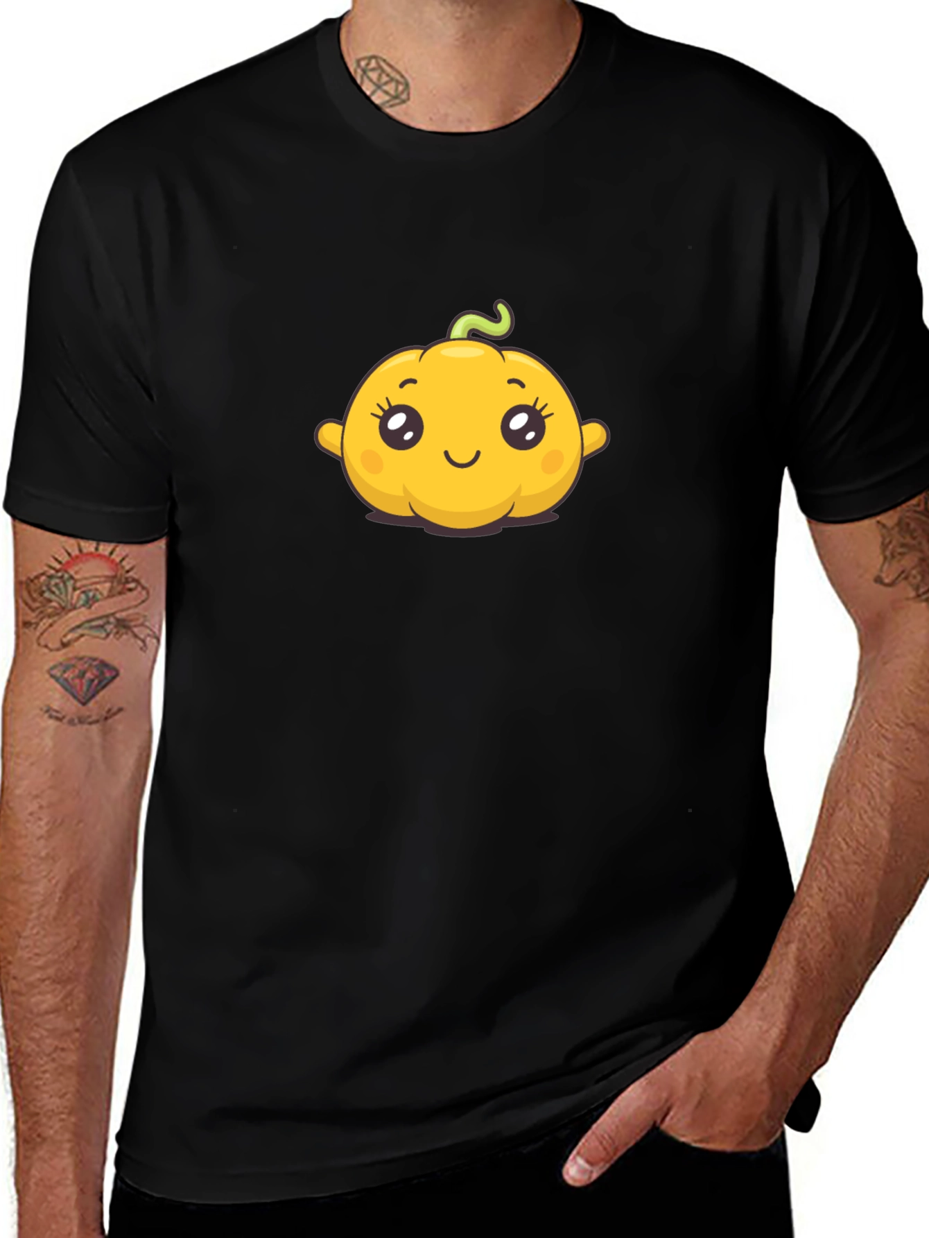 Cute Pumpkin Graphic Tee - Black Cotton T-Shirt