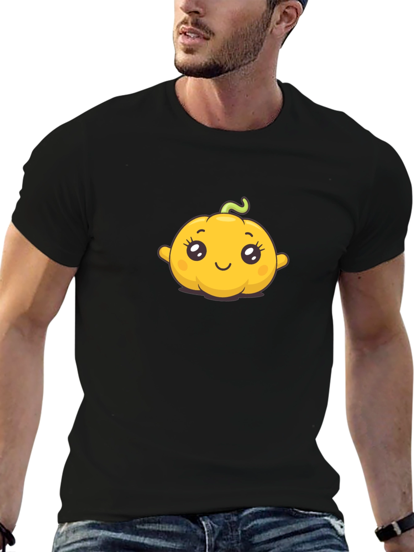Cute Pumpkin Graphic Tee - Black Cotton T-Shirt