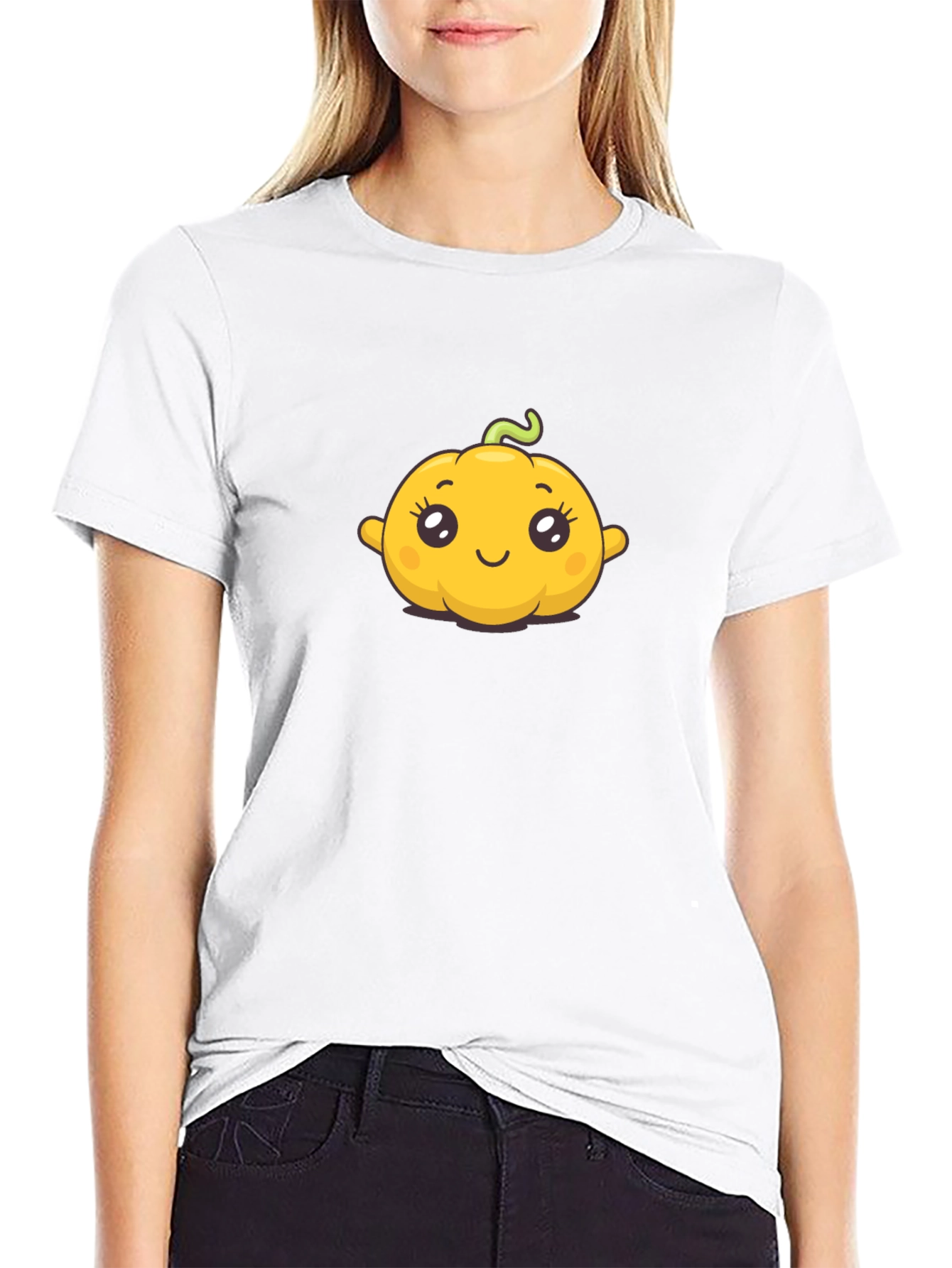 Cute Pumpkin Graphic Tee - Black Cotton T-Shirt