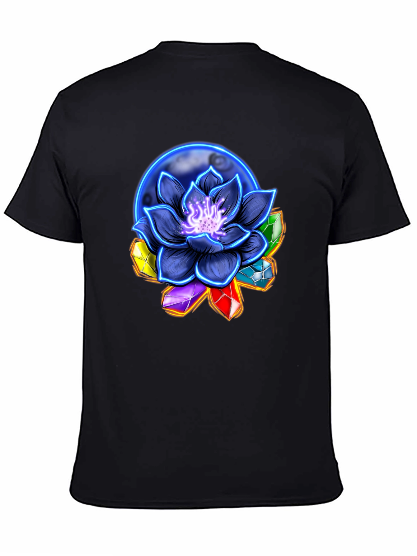 Lotus Flower & Crystal Black T-Shirt