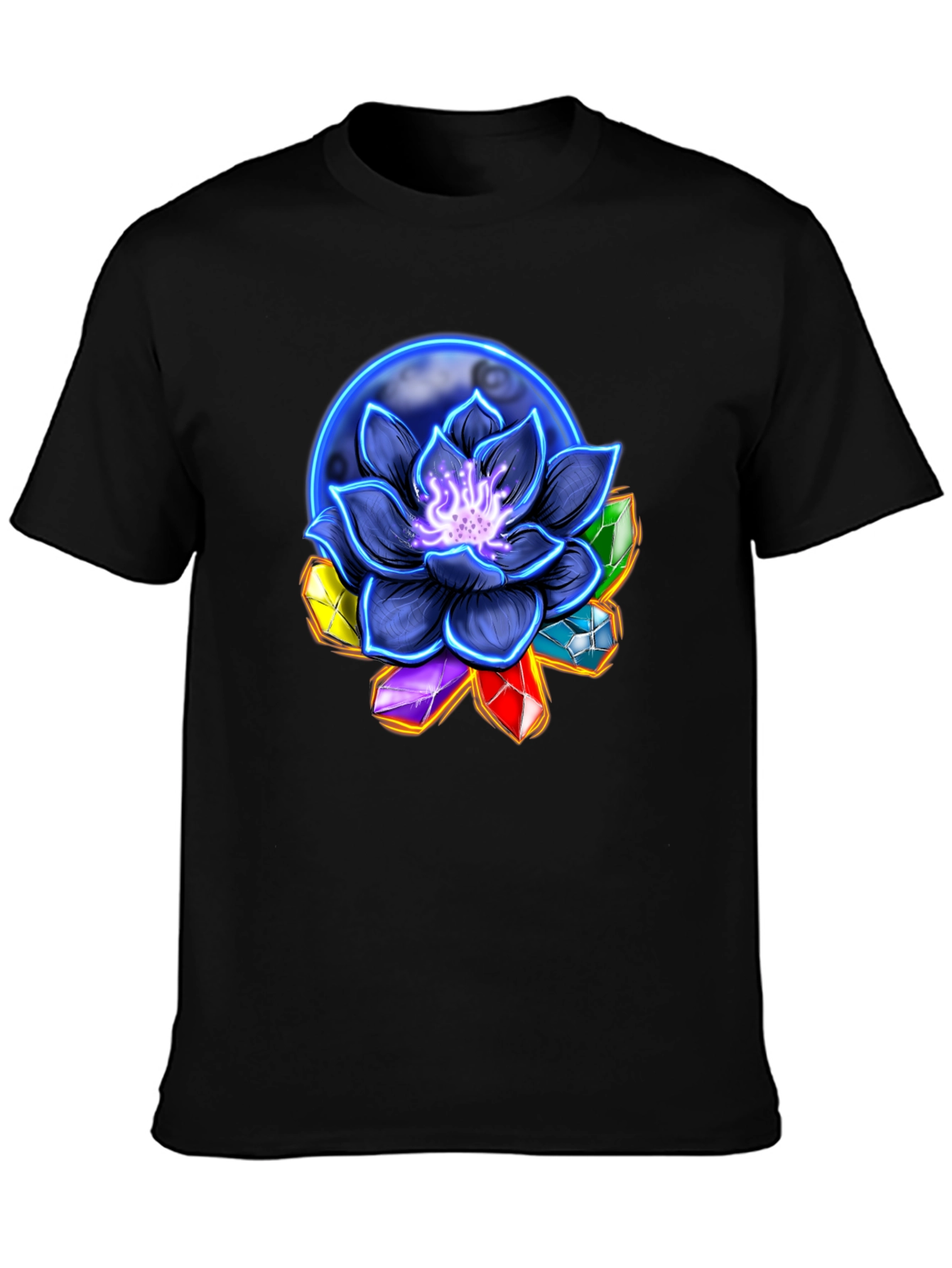 Lotus Flower & Crystal Black T-Shirt