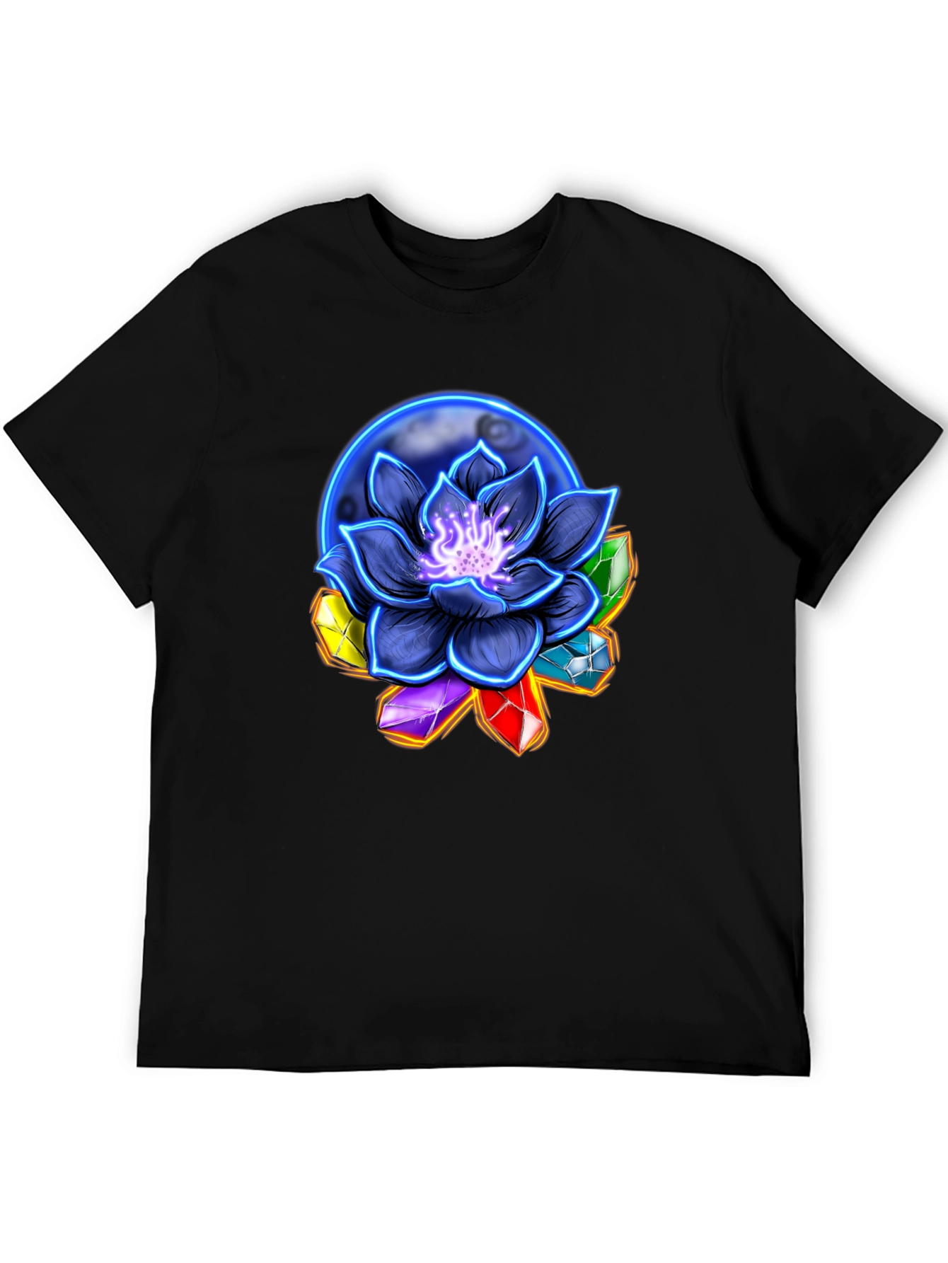 Lotus Flower & Crystal Black T-Shirt
