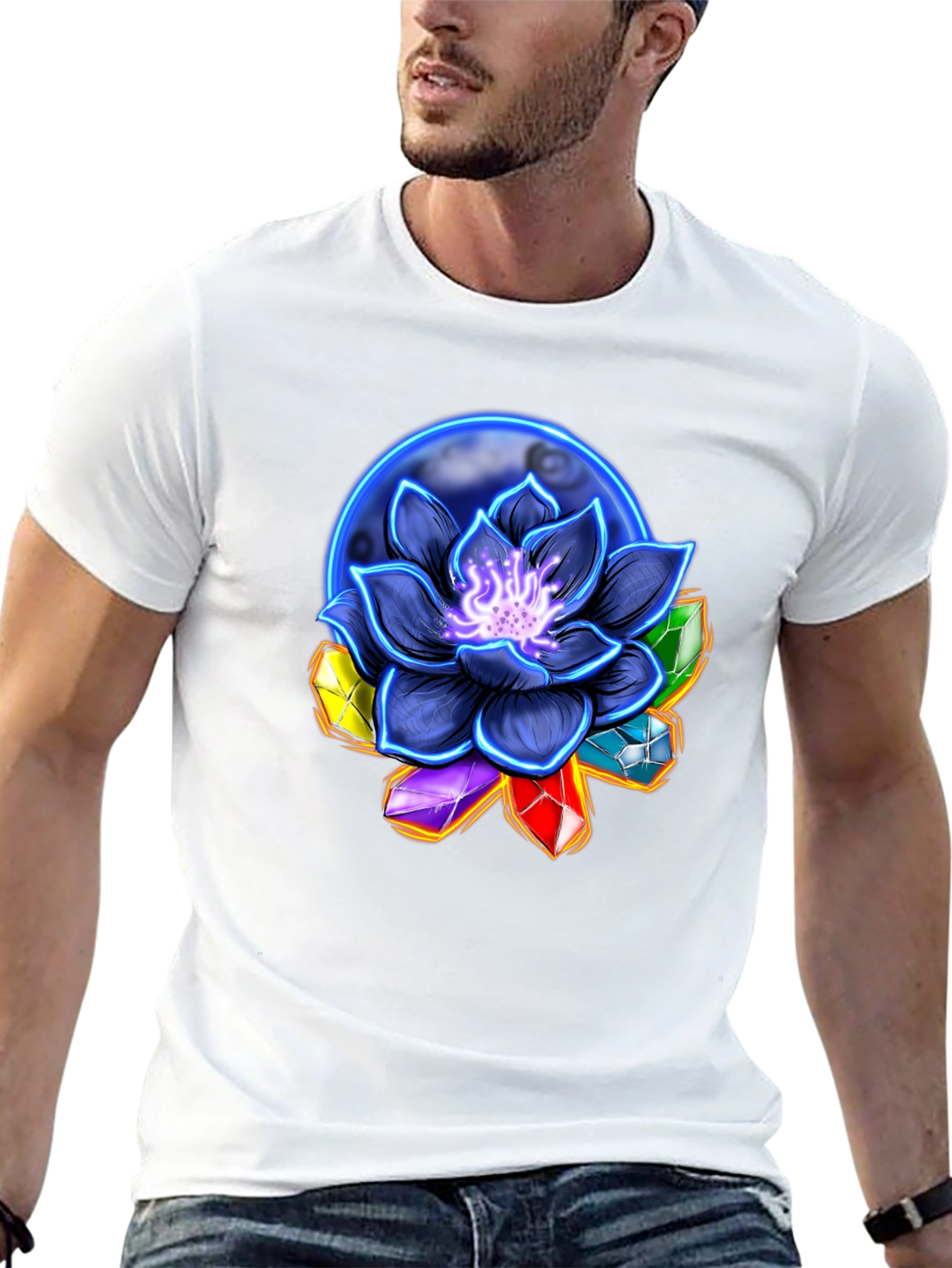 Lotus Flower & Crystal Black T-Shirt
