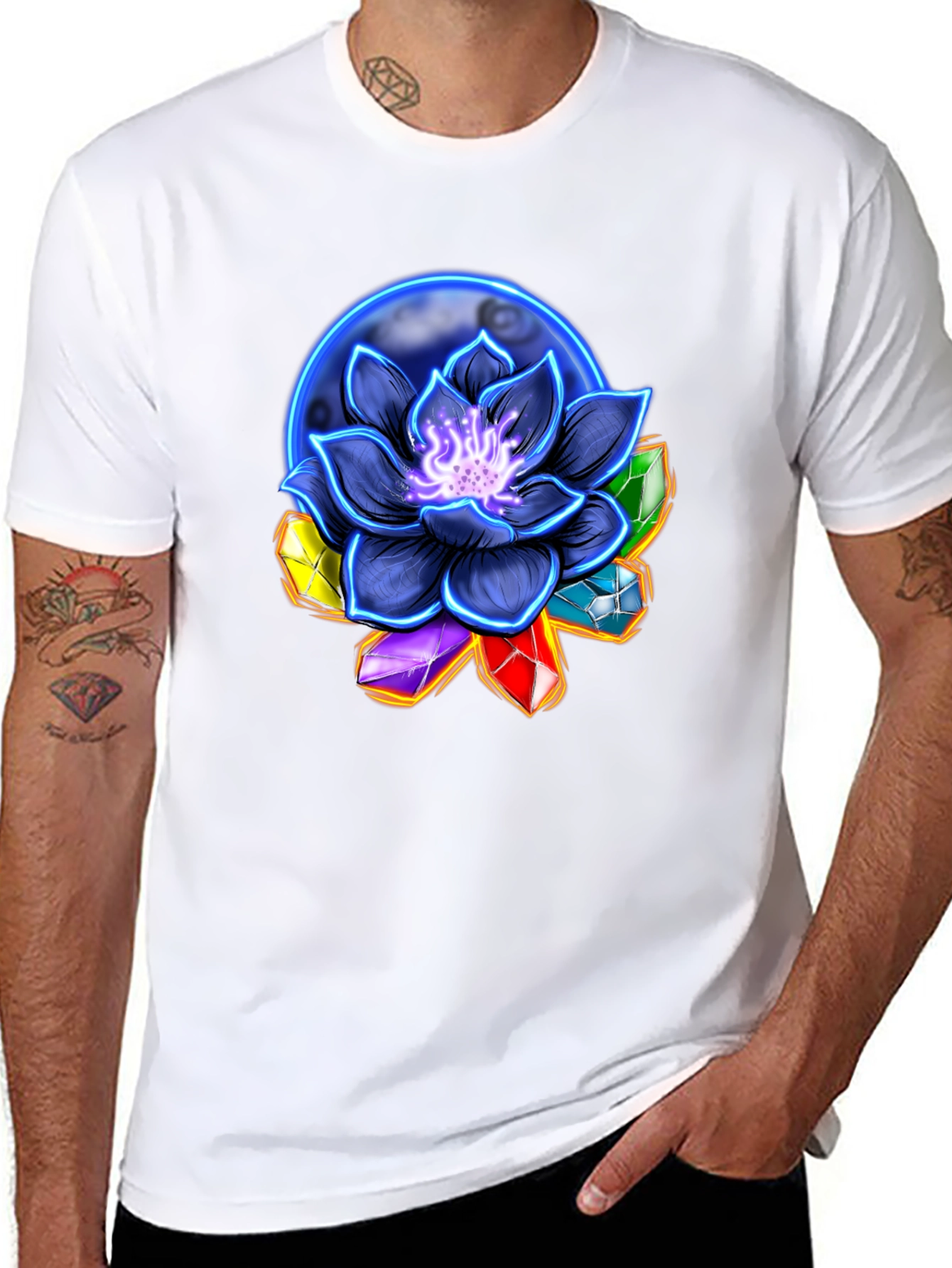 Lotus Flower & Crystal Black T-Shirt