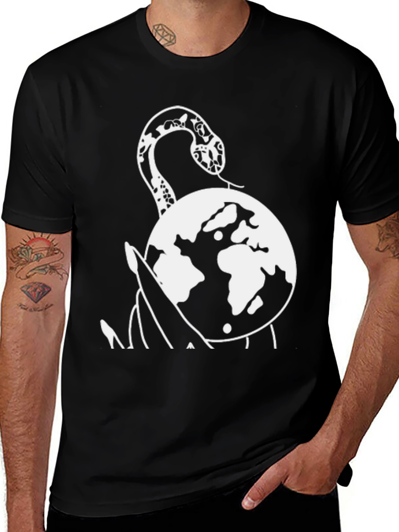 Snake & Globe Graphic Tee - Black
