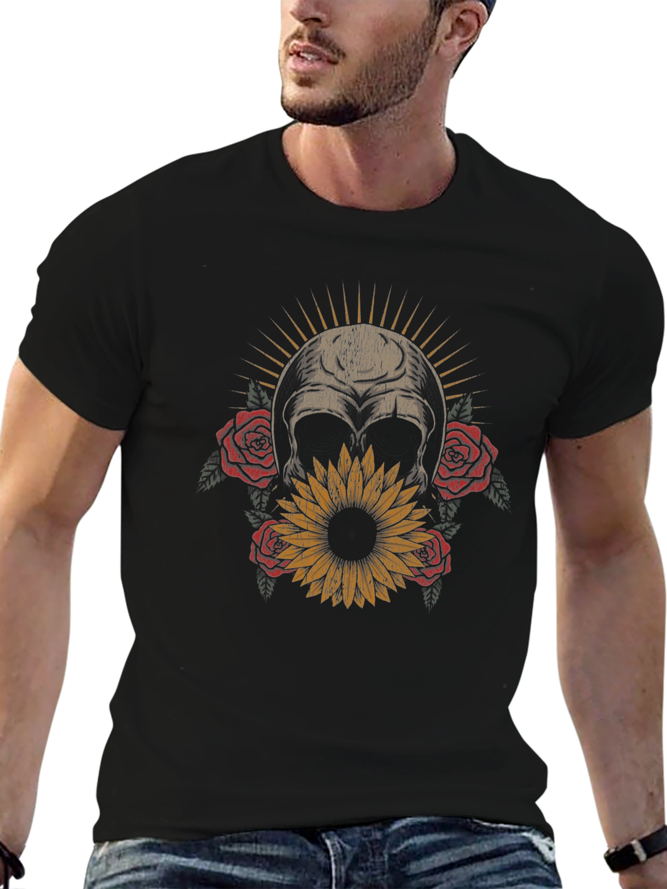 Skull & Flowers Graphic T-Shirt - Dark Aesthetic