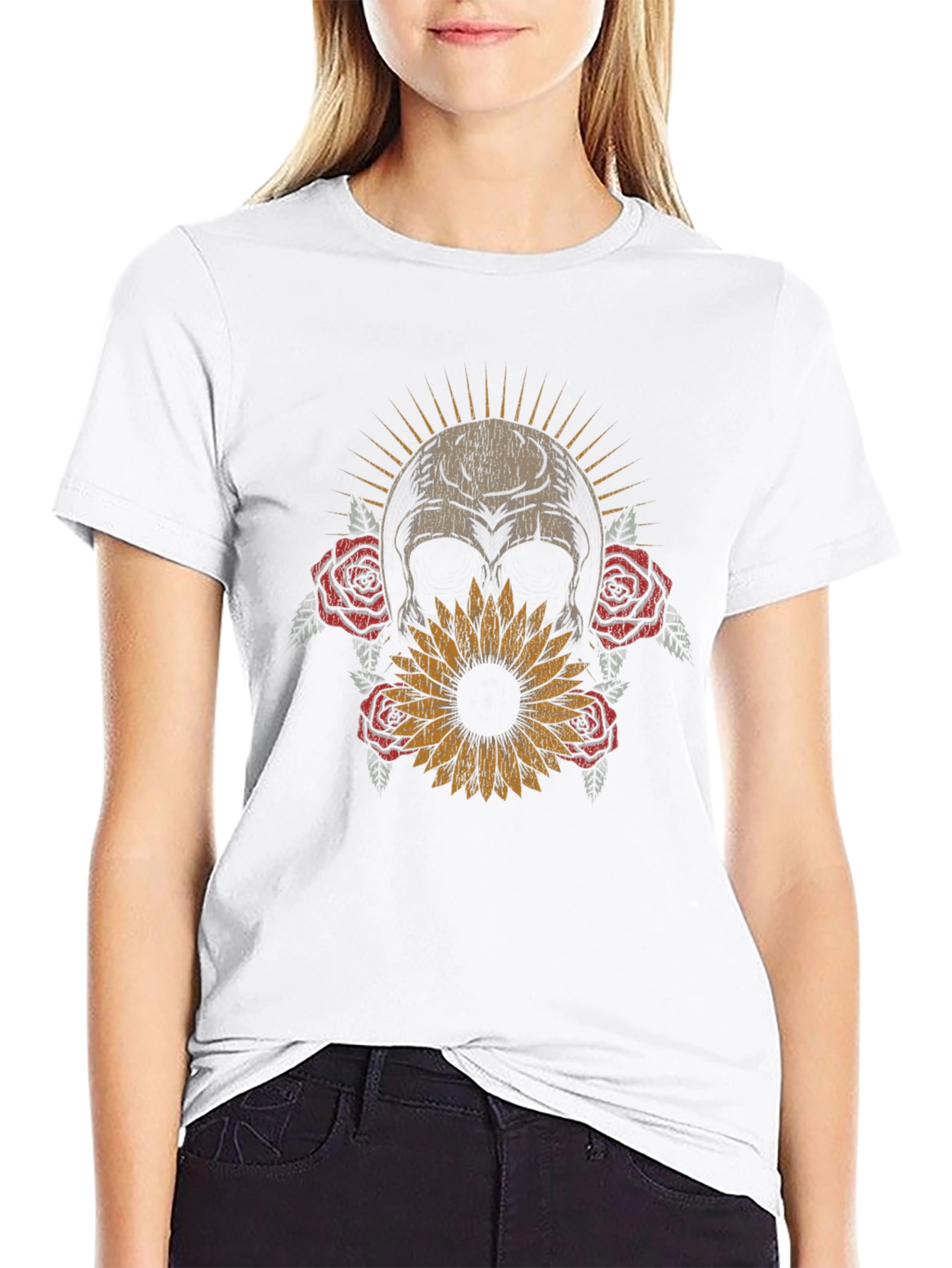 Skull & Flowers Graphic T-Shirt - Dark Aesthetic