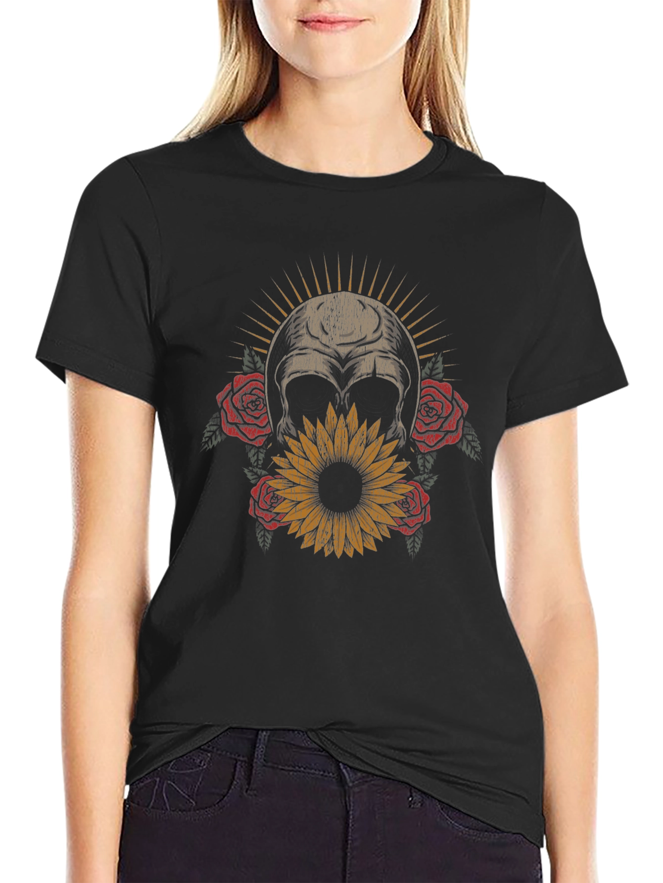 Skull & Flowers Graphic T-Shirt - Dark Aesthetic