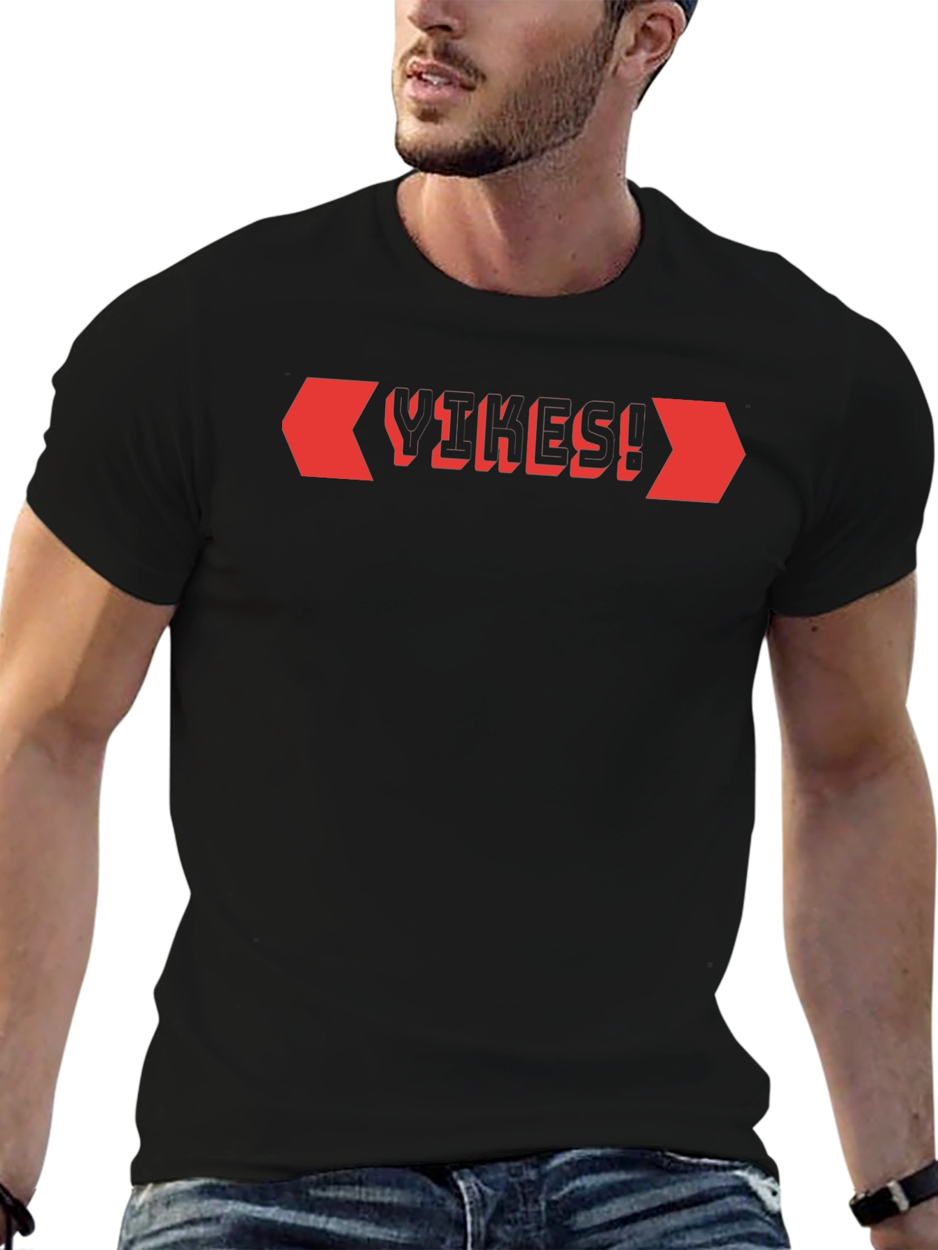Black T-Shirt with Red Geometric Design