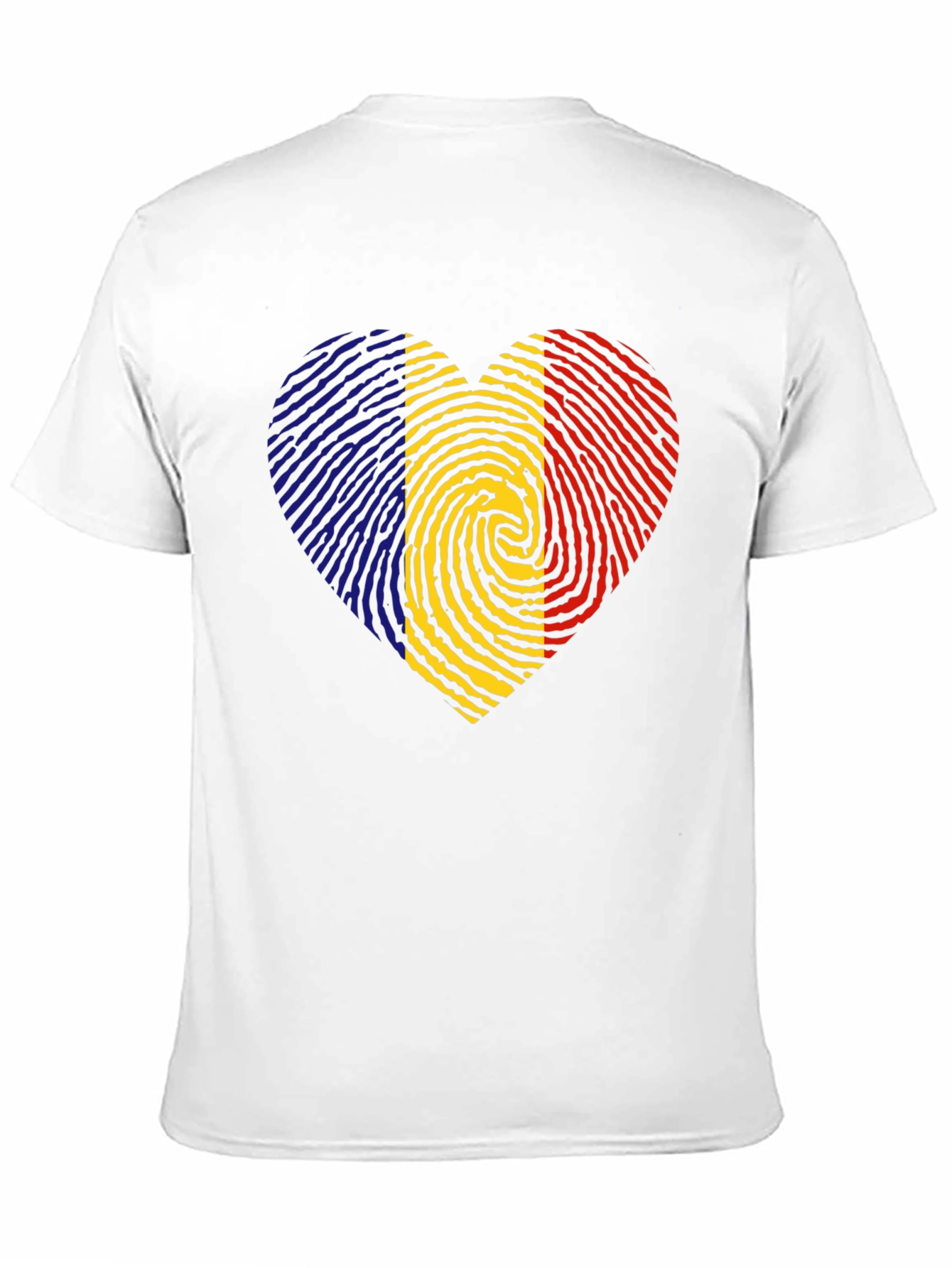 Romania Flag Fingerprint Heart Black T-Shirt