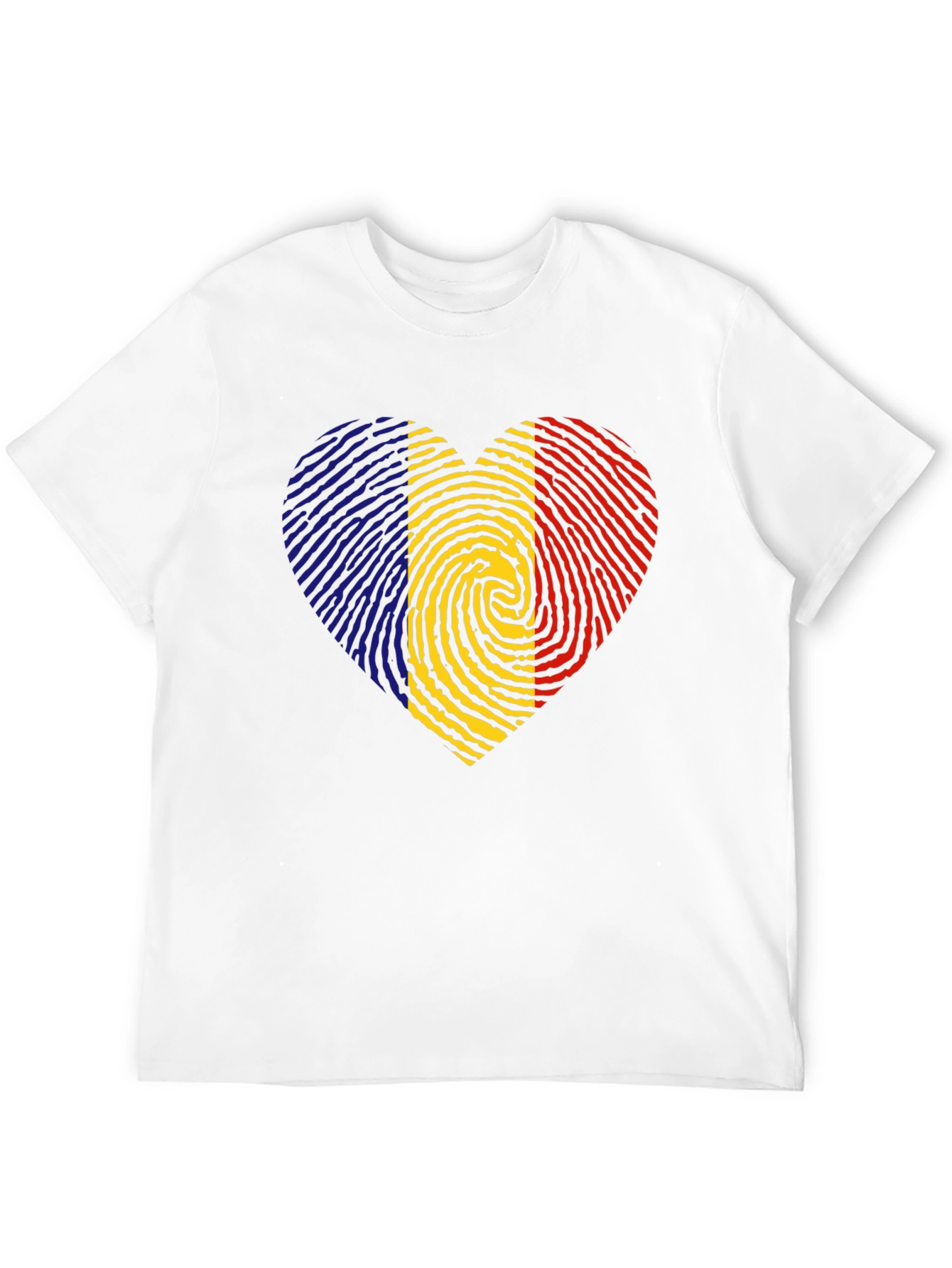 Romania Flag Fingerprint Heart Black T-Shirt